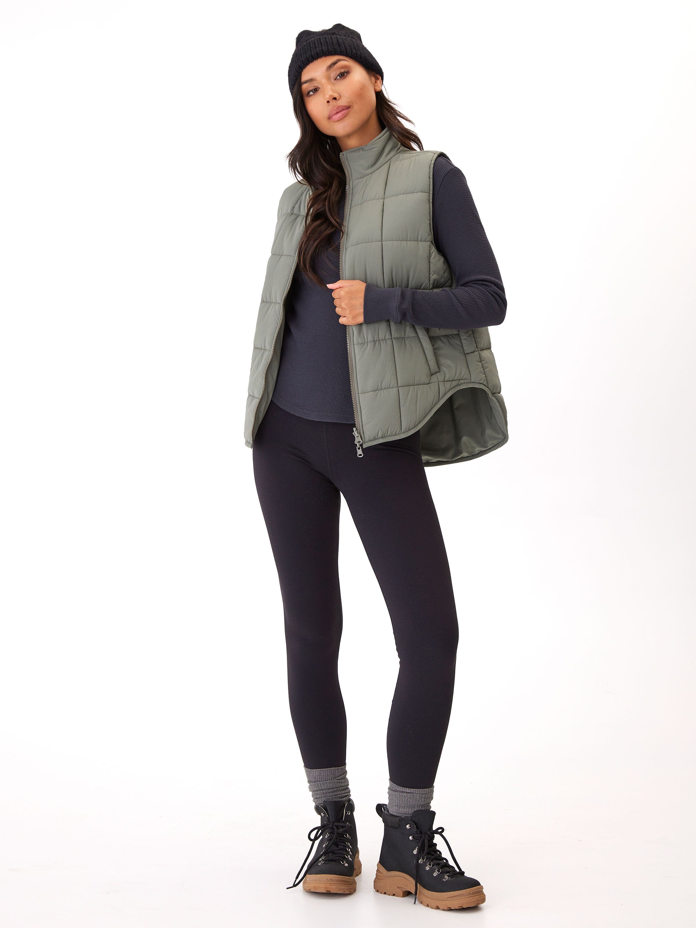 Haidee Mock Neck Waffle Knit Long Sleeve Layering Top