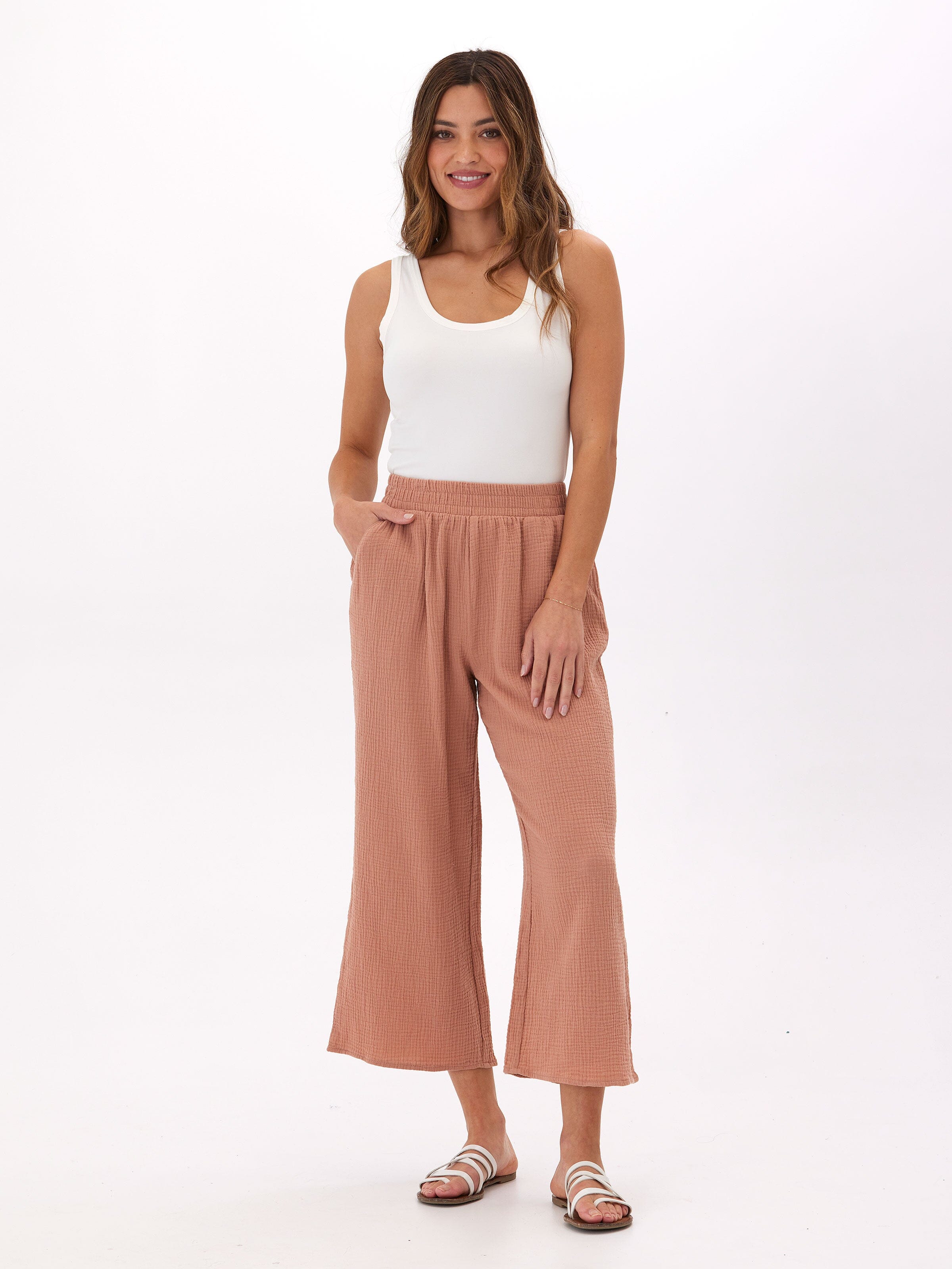 Ivanna Gauze Wide Leg Pant in Dusty Rose
