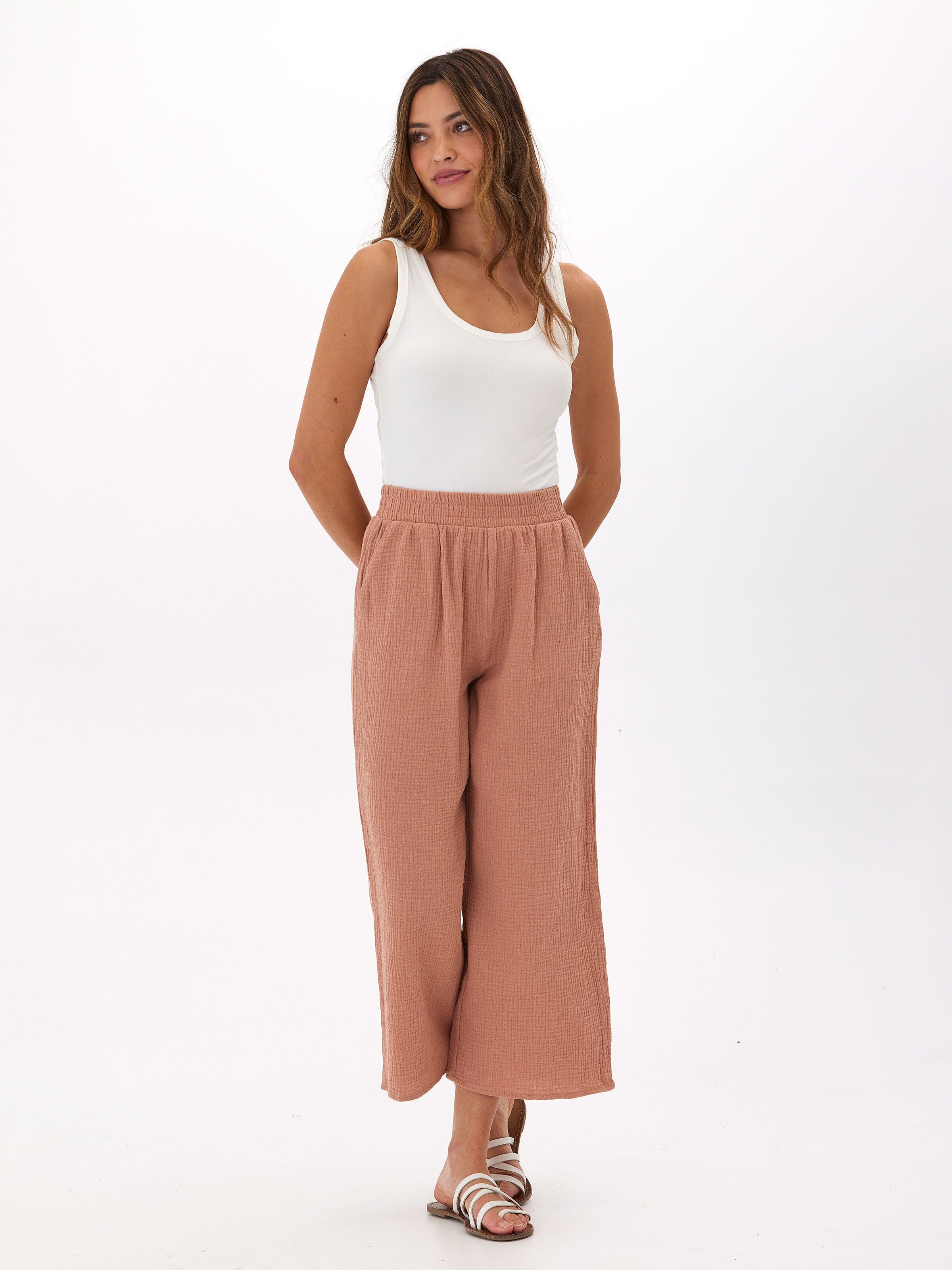 Ivanna Gauze Wide Leg Pant in Dusty Rose