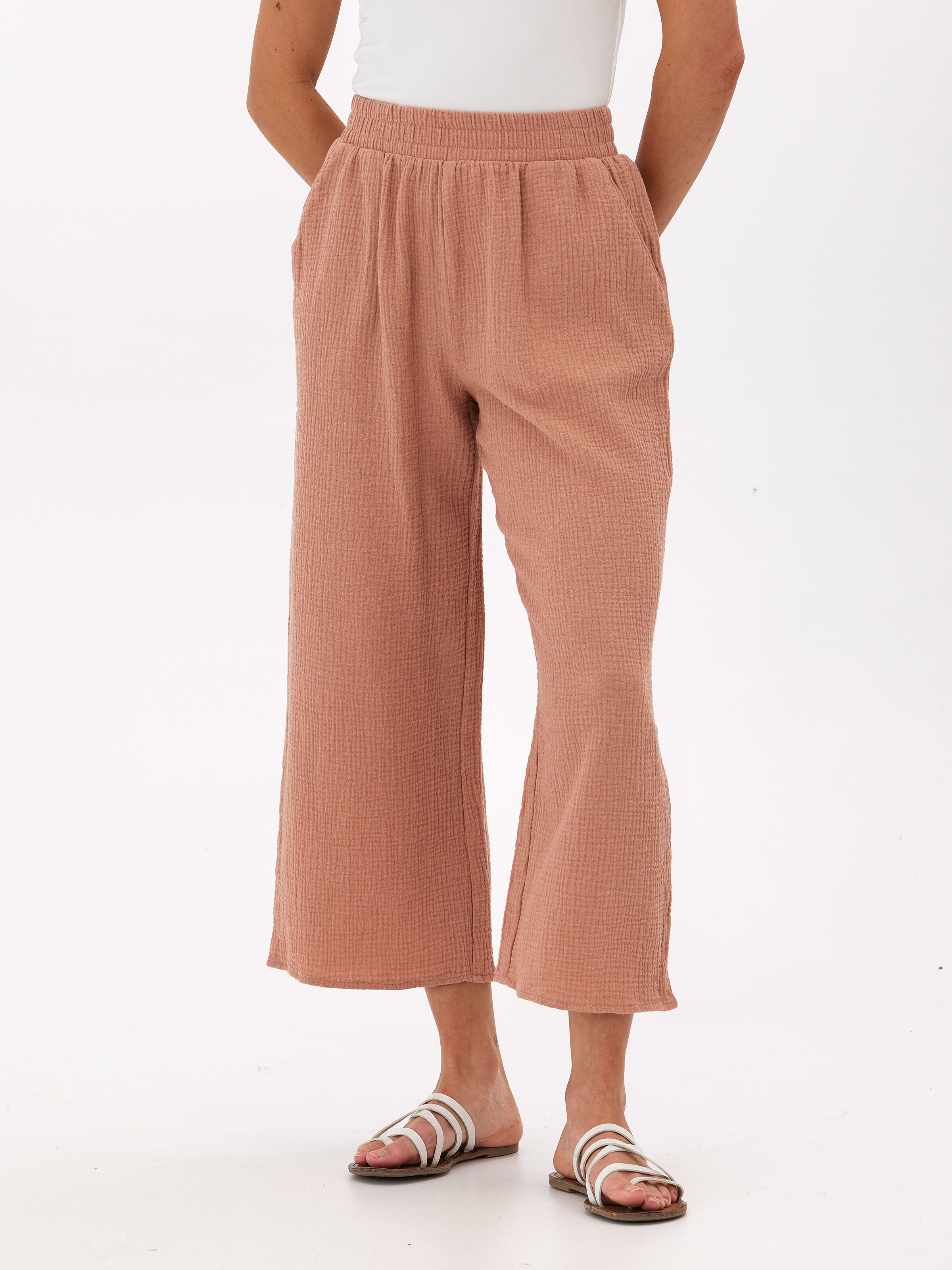 Ivanna Gauze Wide Leg Pant in Dusty Rose