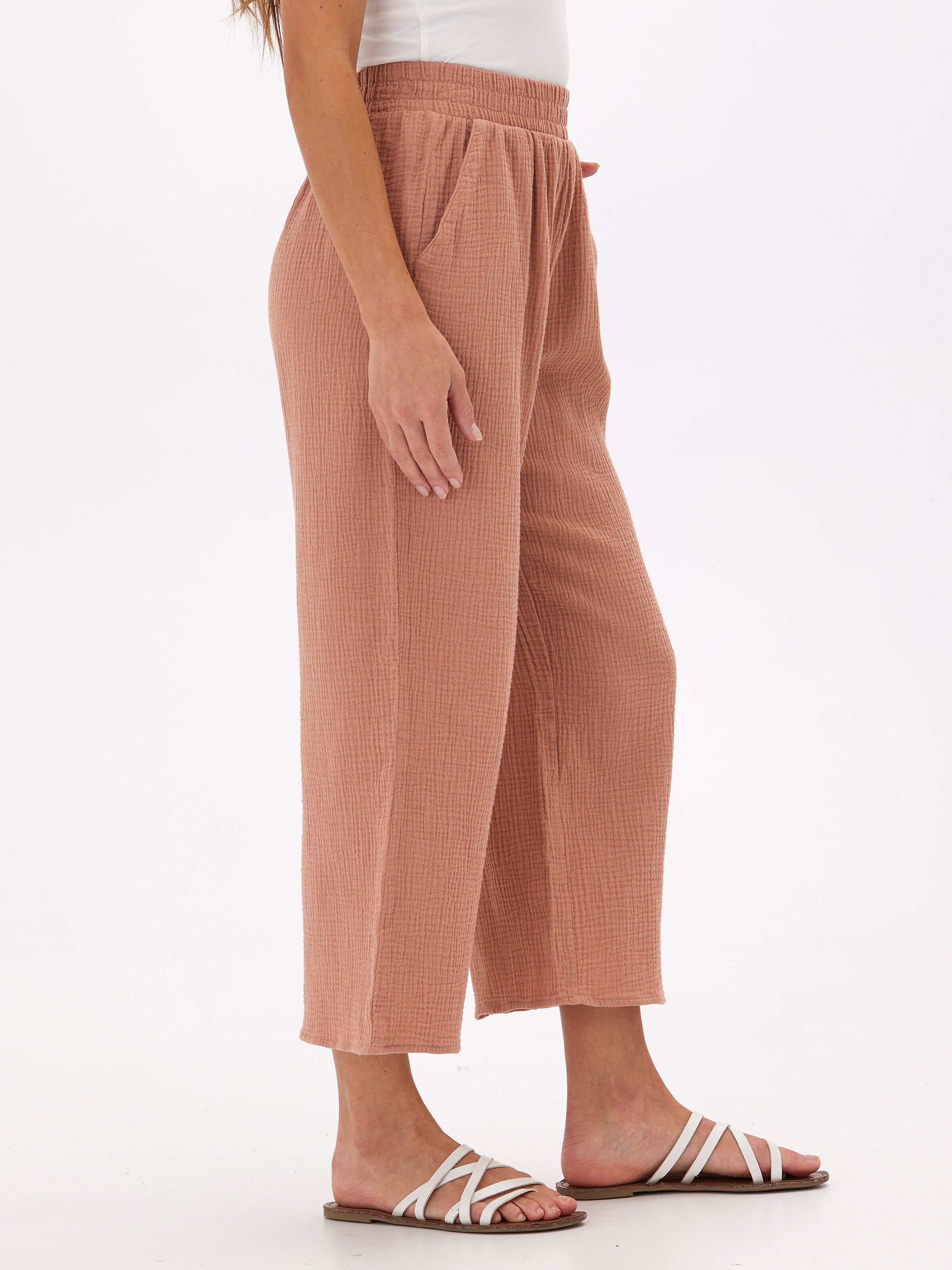 Ivanna Gauze Wide Leg Pant in Dusty Rose