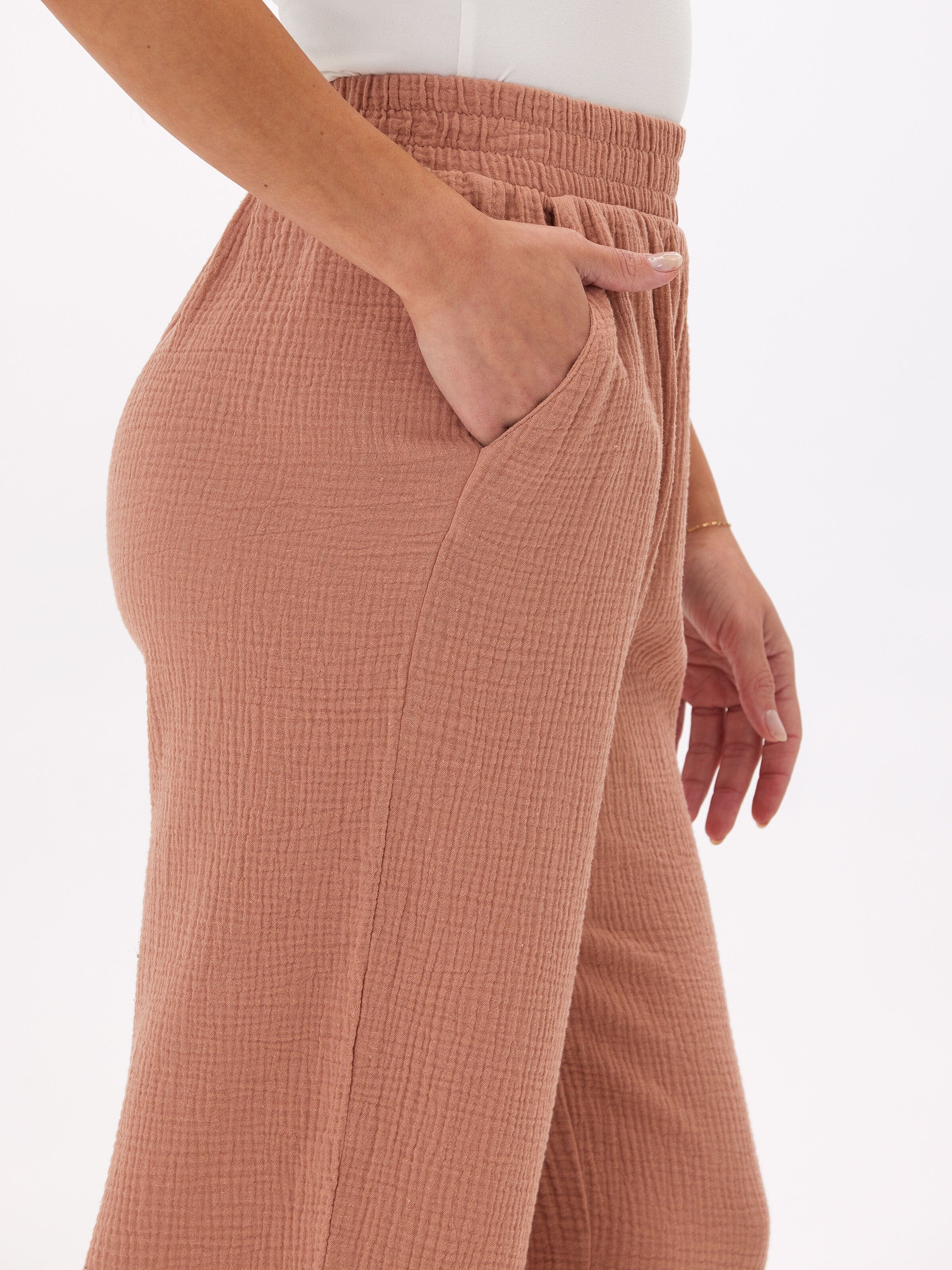 Ivanna Gauze Wide Leg Pant in Dusty Rose