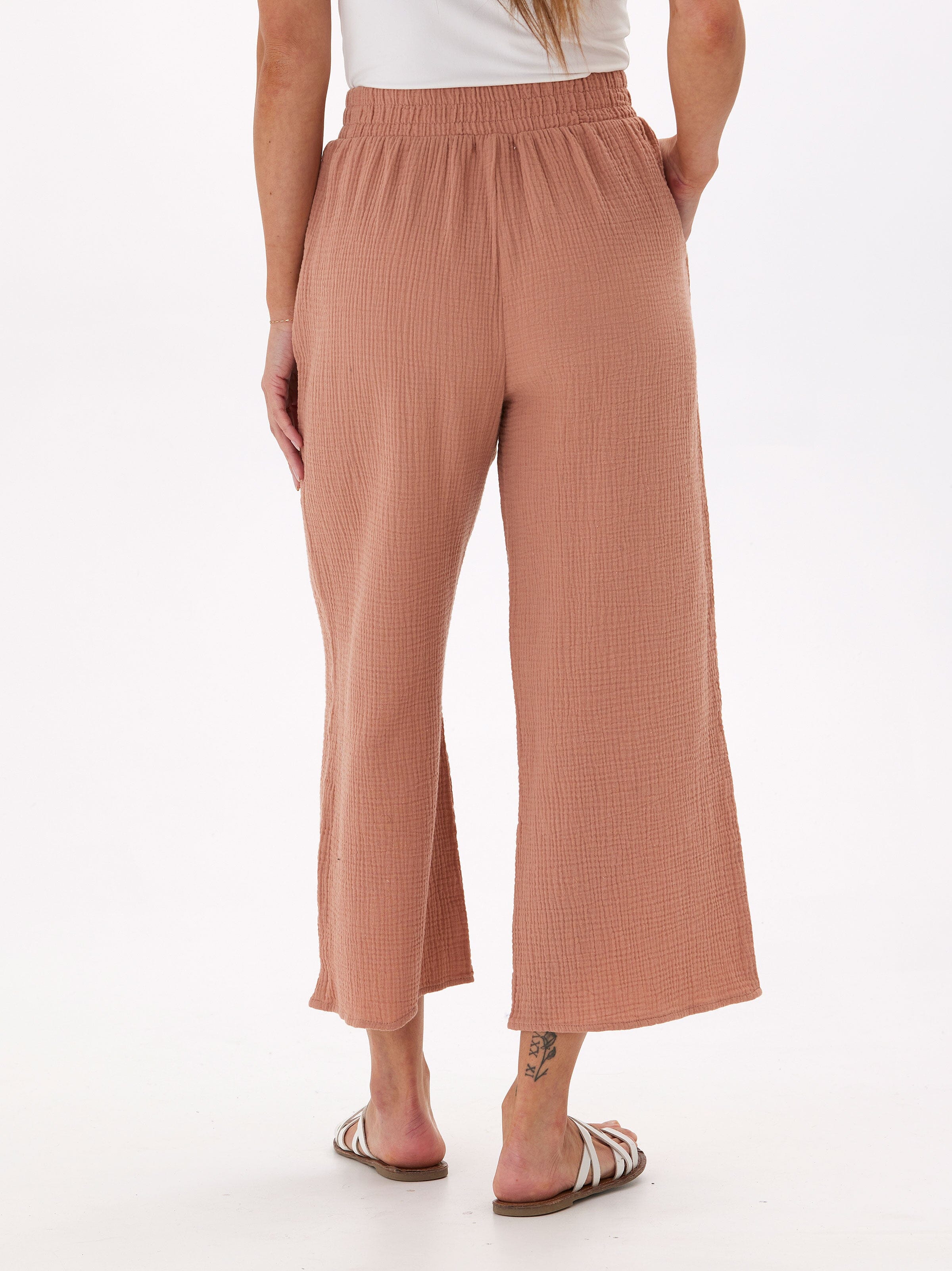 Ivanna Gauze Wide Leg Pant in Dusty Rose