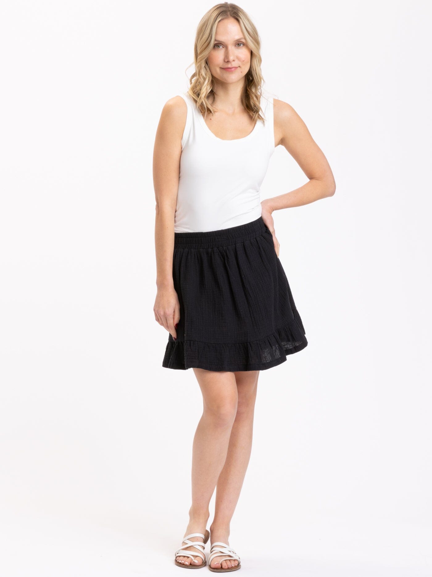 Black Gauze Skirt: Organic Cotton Bohemian Casual Skirt