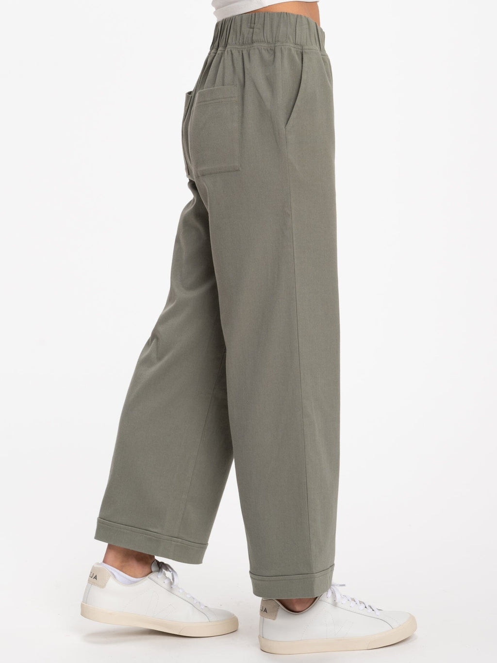 Georgie Wide Leg Stretch Twill Pants in Olive Green - Relaxed Fit