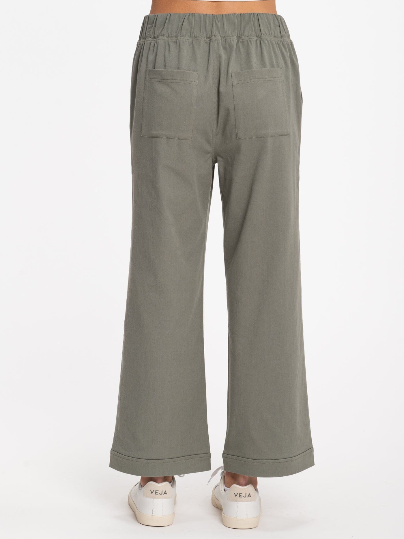 Georgie Wide Leg Stretch Twill Pants in Olive Green - Relaxed Fit