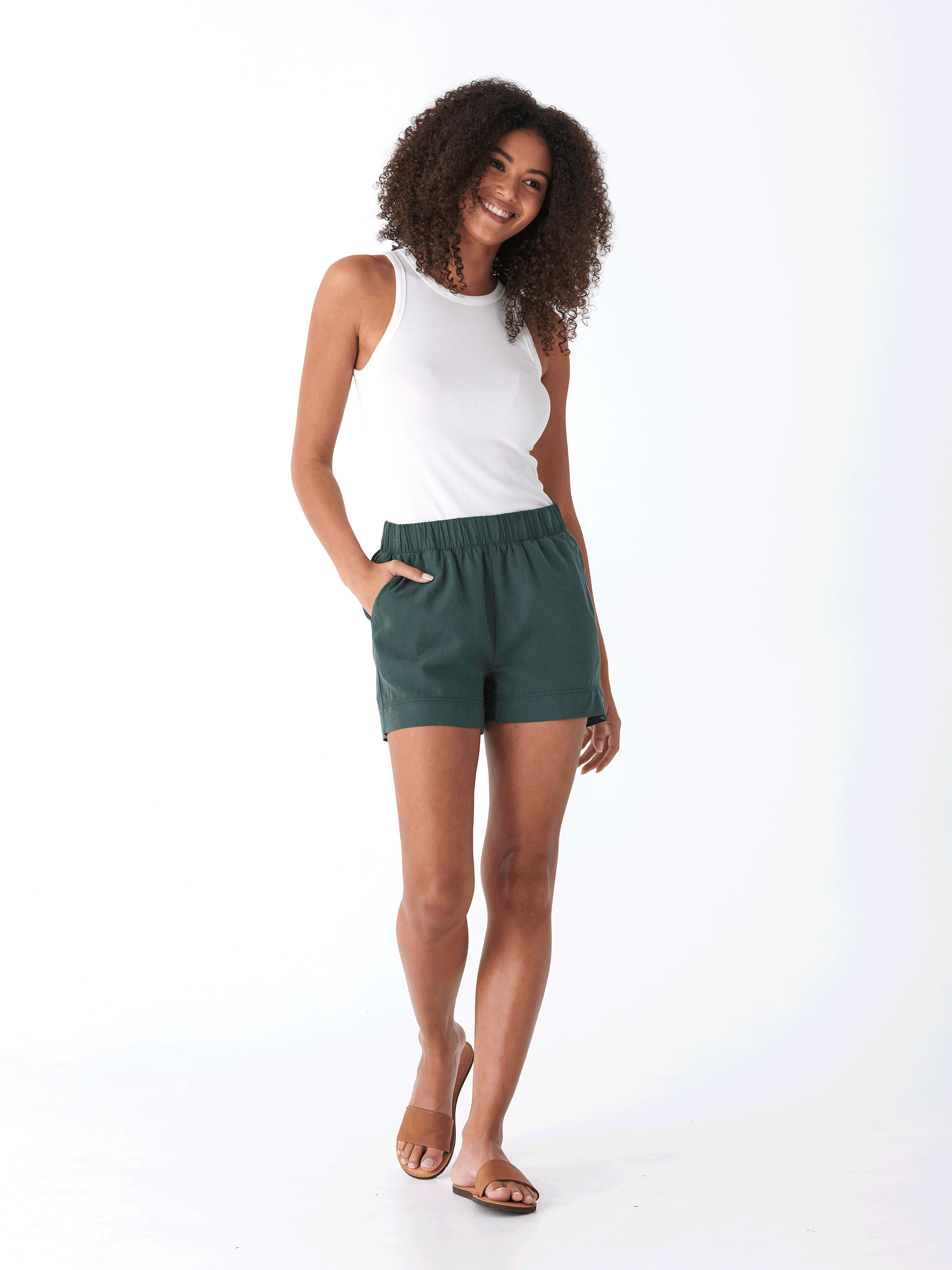 Angelina Women's Linen 3-Inch Pull-On Shorts in Dark Green