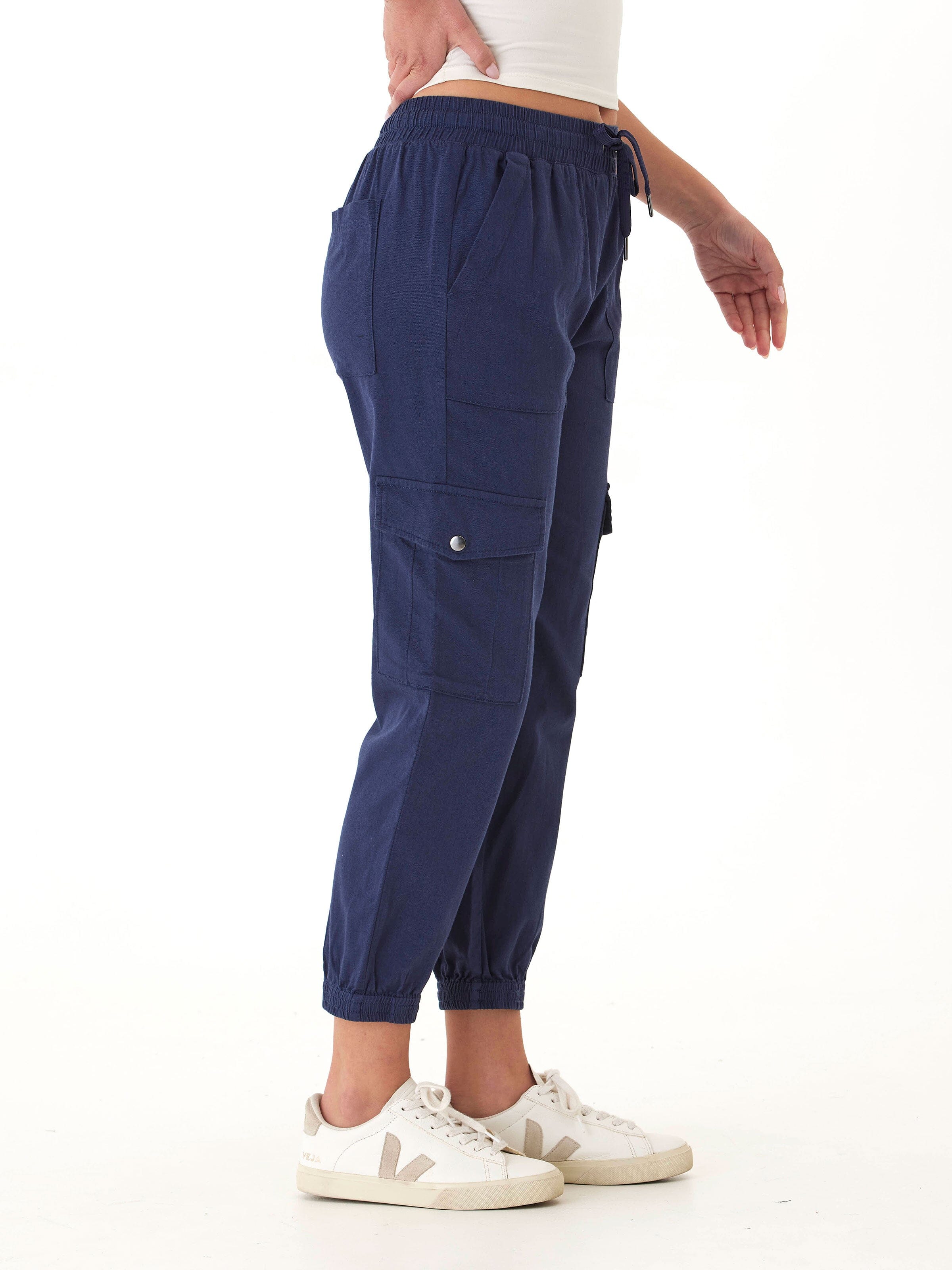 Delilah Stretch Twill Cargo Jogger 27" Women's Navy Ankle Pants