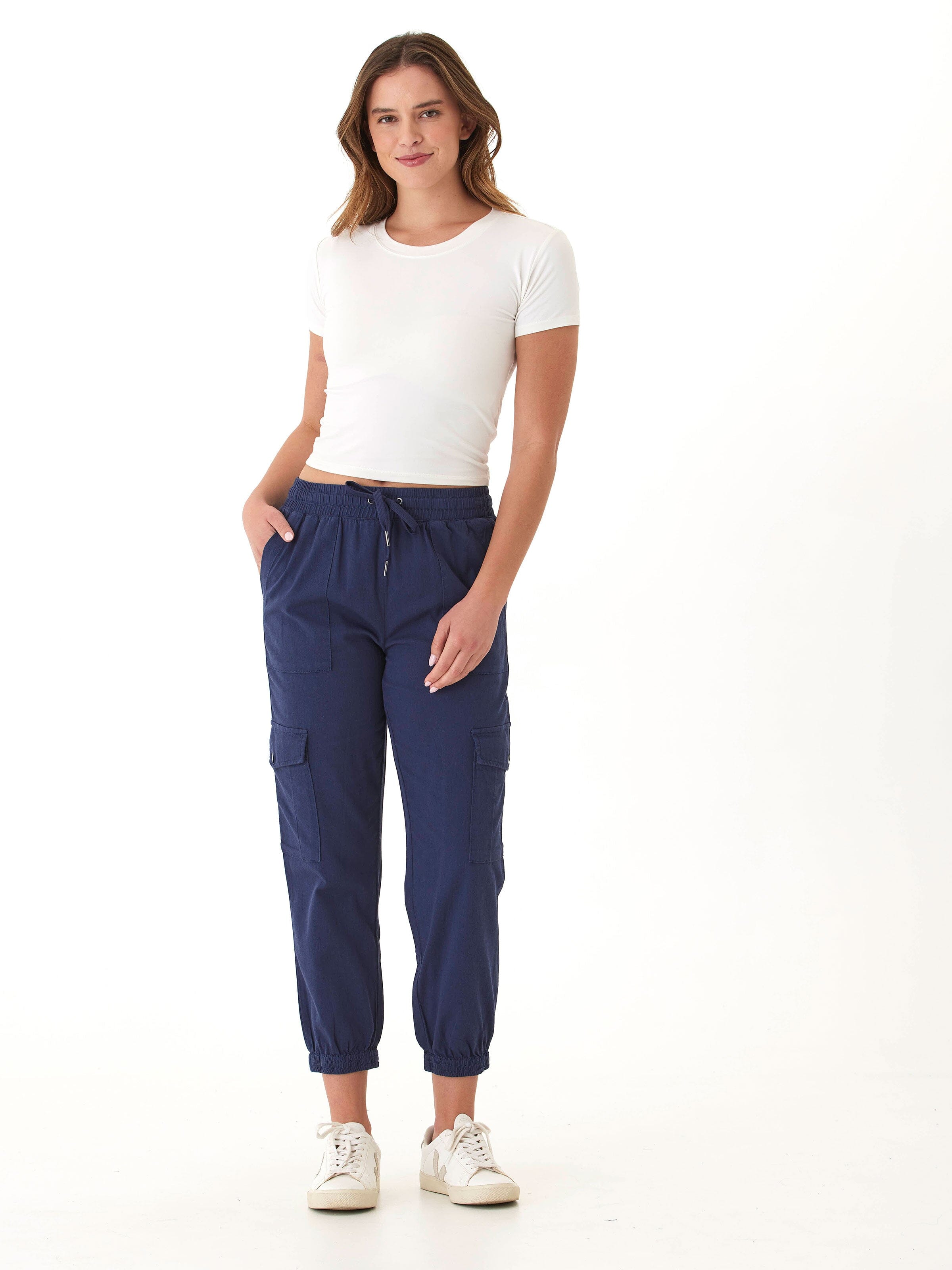 Delilah Stretch Twill Cargo Jogger 27" Women's Navy Ankle Pants