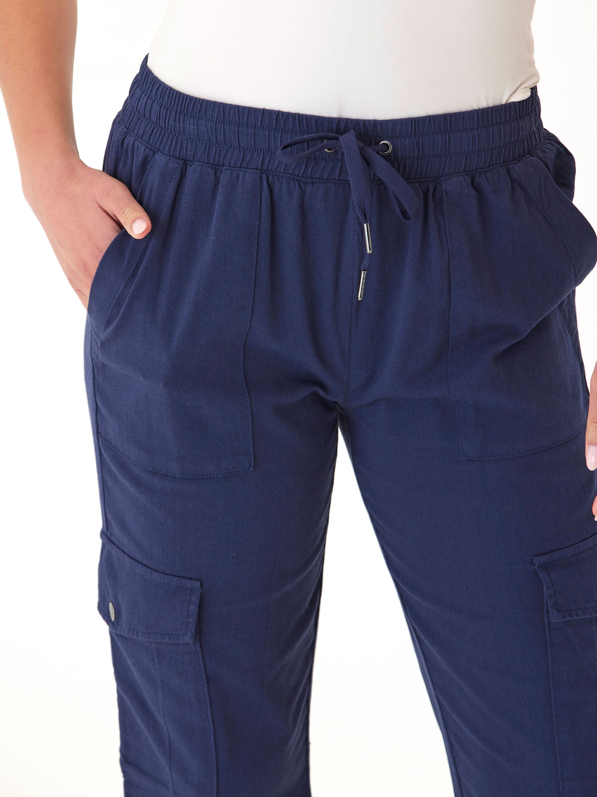Delilah Stretch Twill Cargo Jogger 27" Women's Navy Ankle Pants
