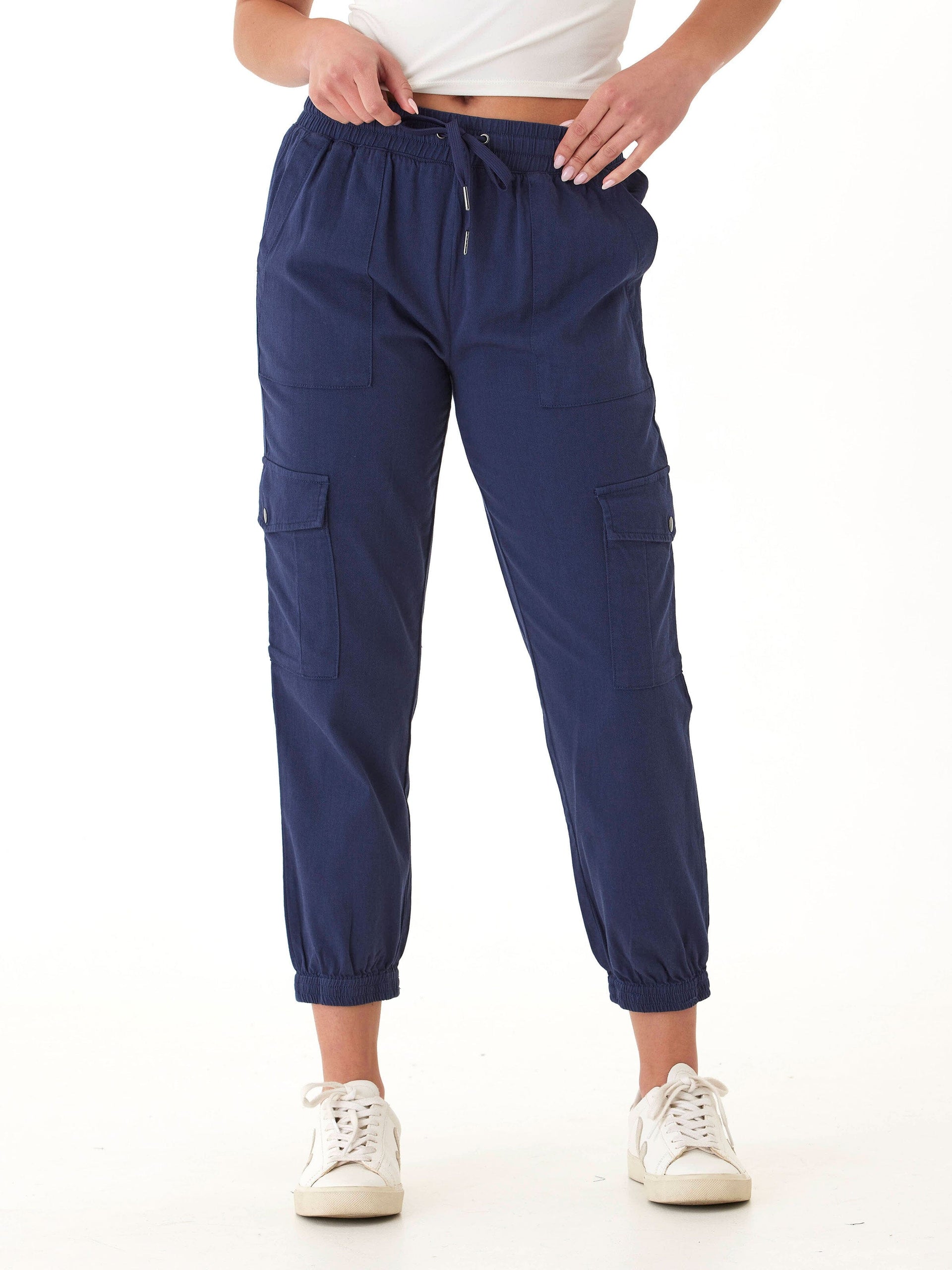 Delilah Stretch Twill Cargo Jogger 27" Women's Navy Ankle Pants