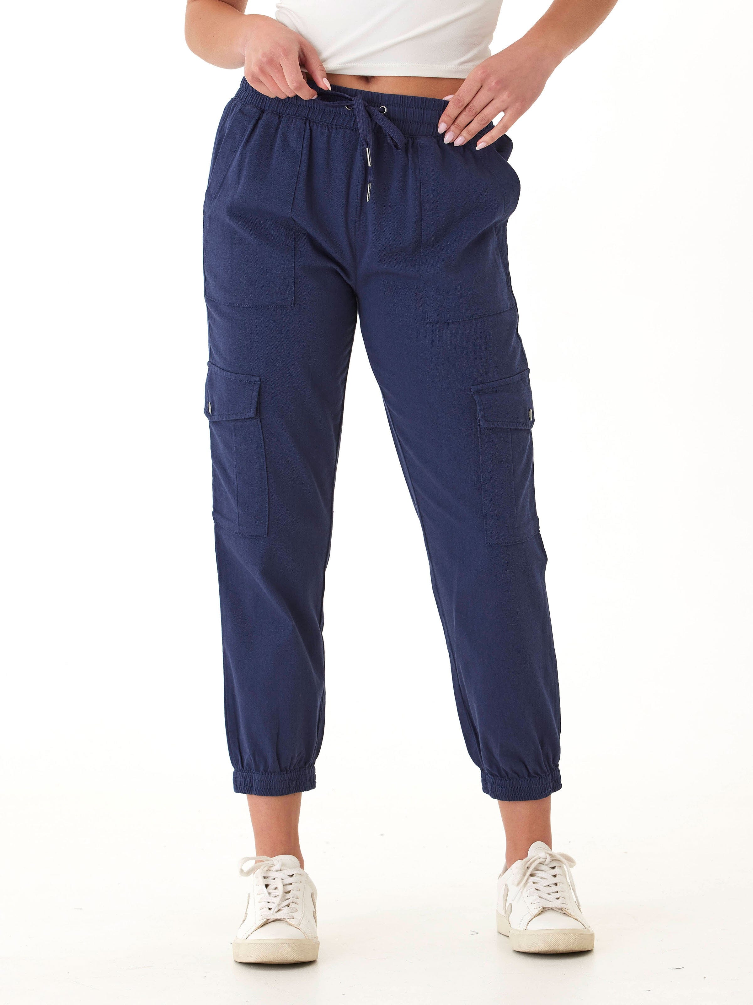 Delilah Stretch Twill Cargo Jogger 27" Women's Navy Ankle Pants