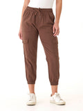Delilah Stretch Twill Cargo Jogger in a 27-inch length with functional cargo pockets and drawcord waistband.