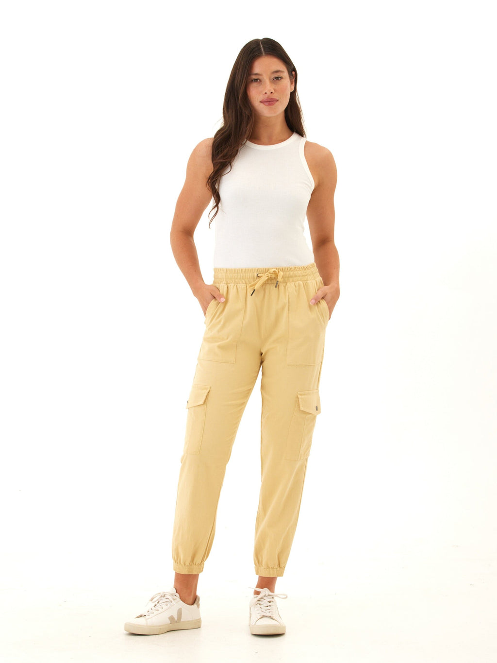Delilah Stretch Twill Cargo Joggers - Mid Rise Ankle Pants