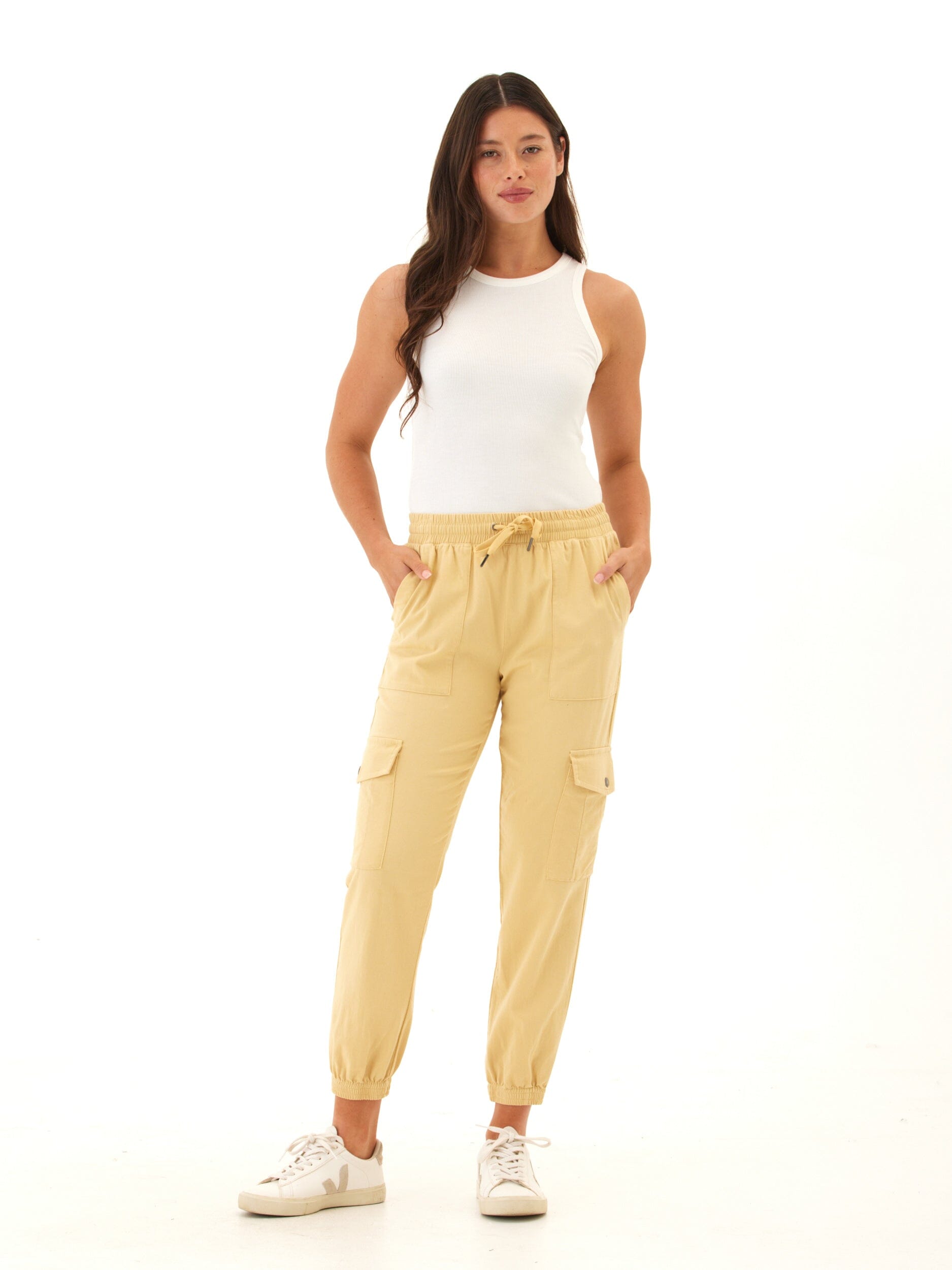 Delilah Stretch Twill Cargo Joggers - Mid Rise Ankle Pants