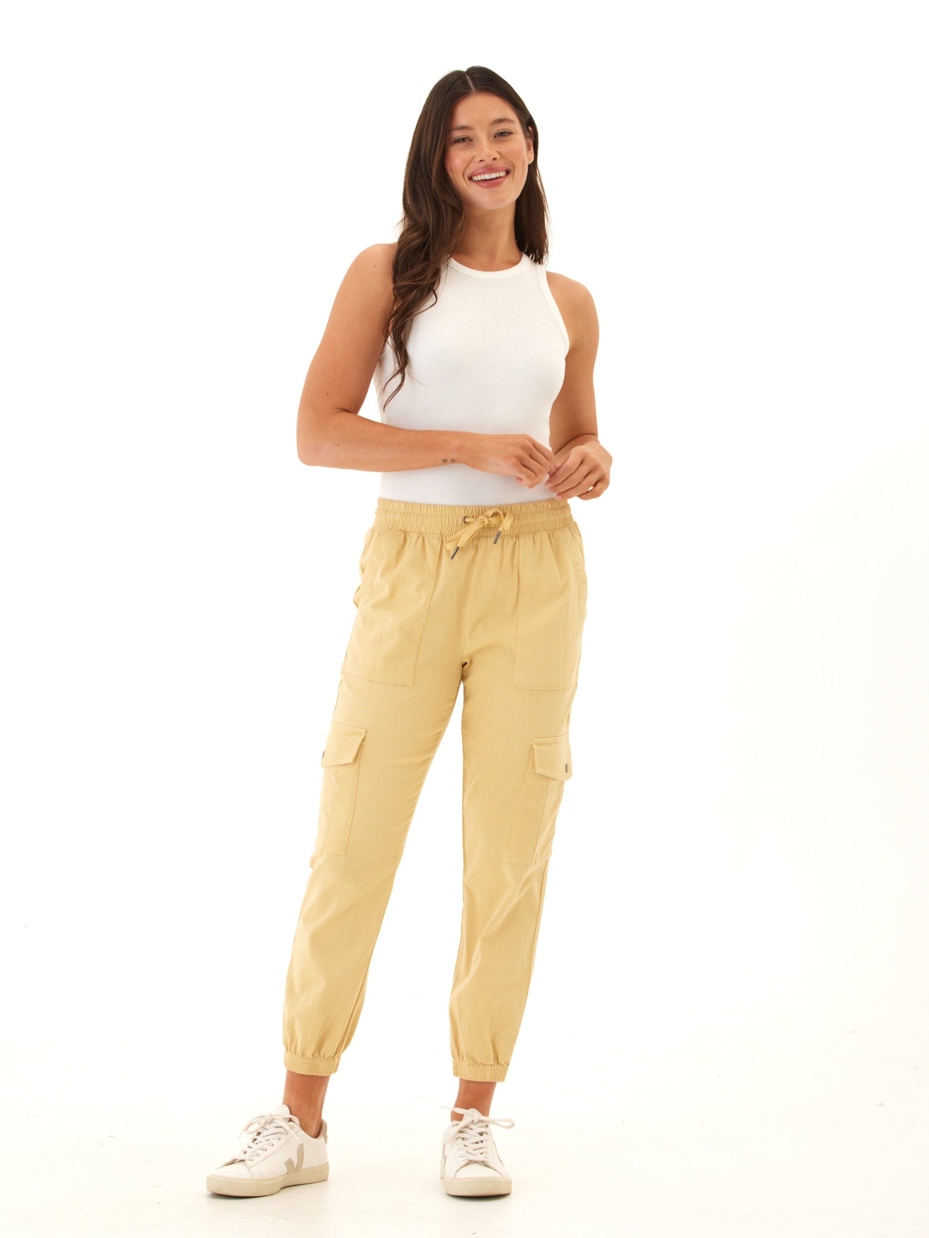 Delilah Stretch Twill Cargo Joggers - Mid Rise Ankle Pants