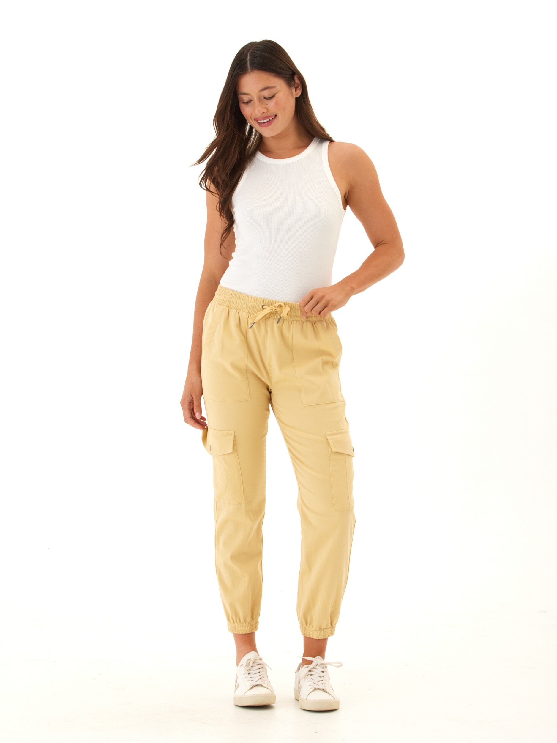 Delilah Stretch Twill Cargo Joggers - Mid Rise Ankle Pants