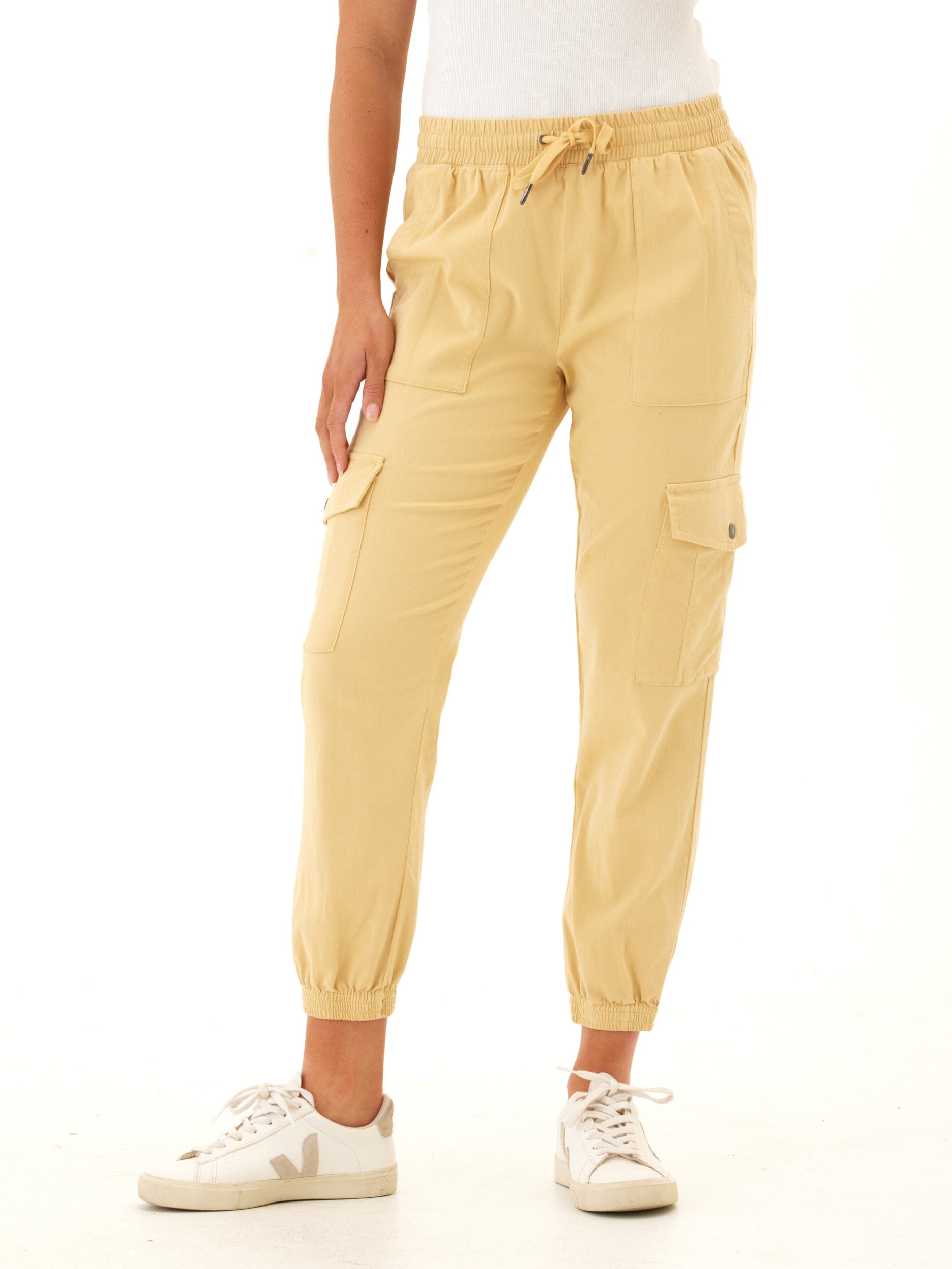 Delilah Stretch Twill Cargo Joggers - Mid Rise Ankle Pants
