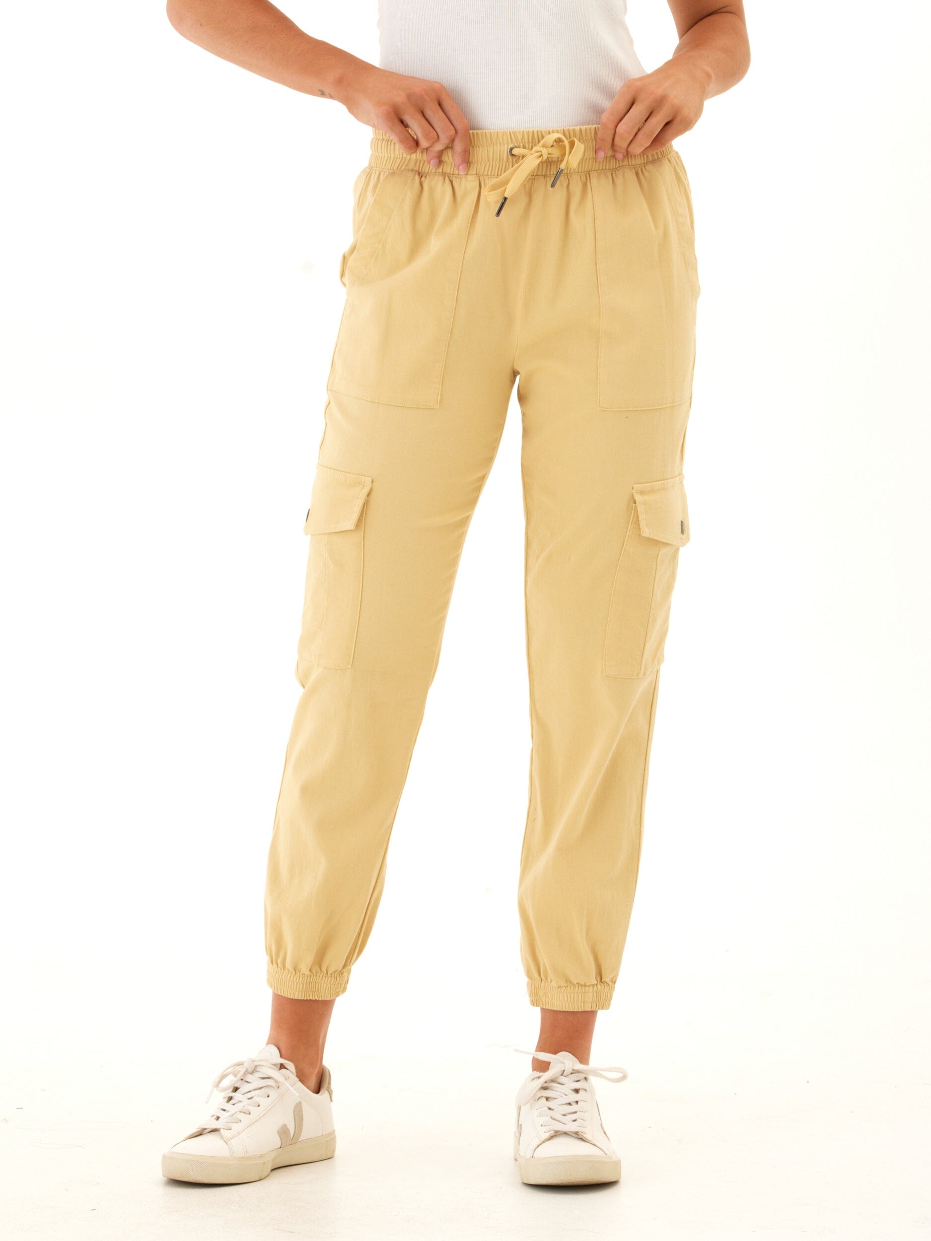 Delilah Stretch Twill Cargo Joggers - Mid Rise Ankle Pants