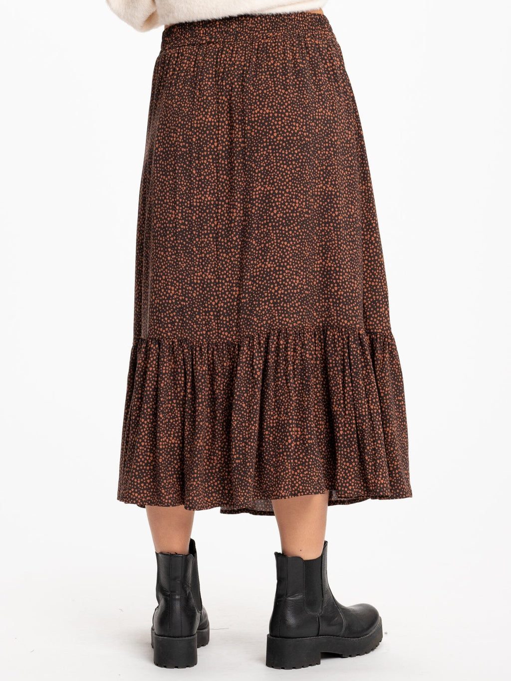 Pomona Tencel Printed Midi Skirt in Brown and Rust Bohemian