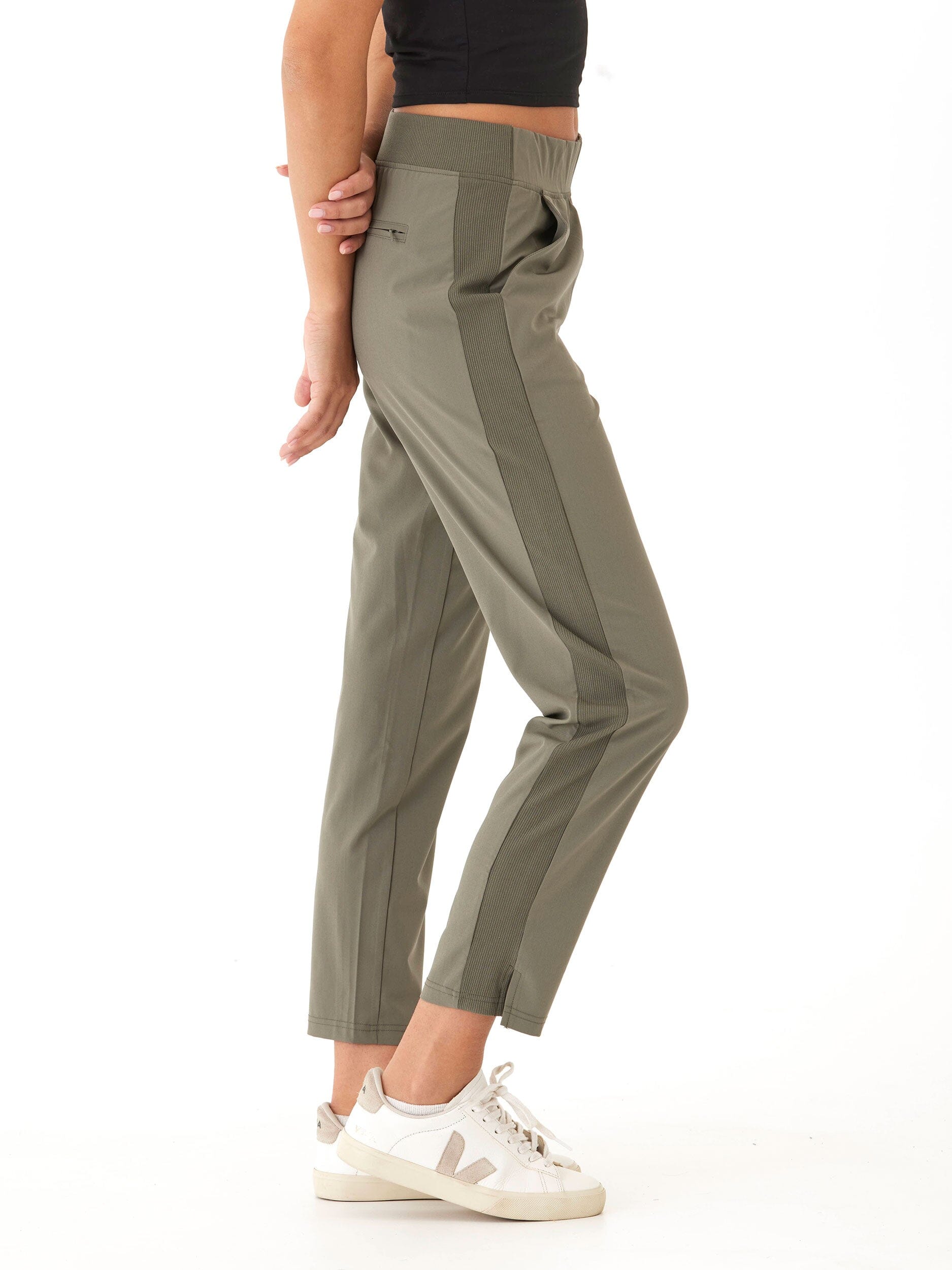 Leticia Performance Rib Mix Pant - High-Rise Ankle Tapered Olive