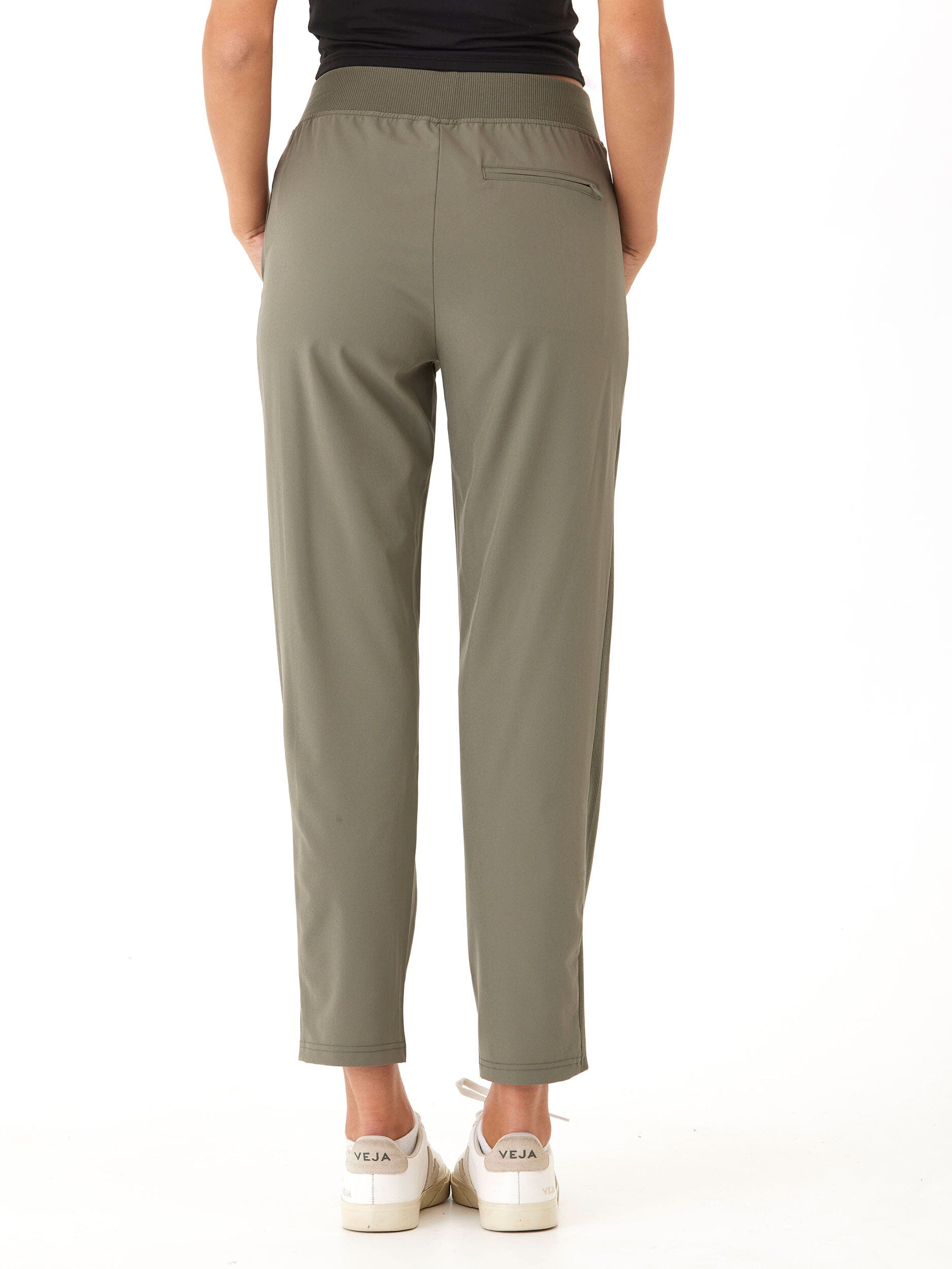 Leticia Performance Rib Mix Pant - High-Rise Ankle Tapered Olive
