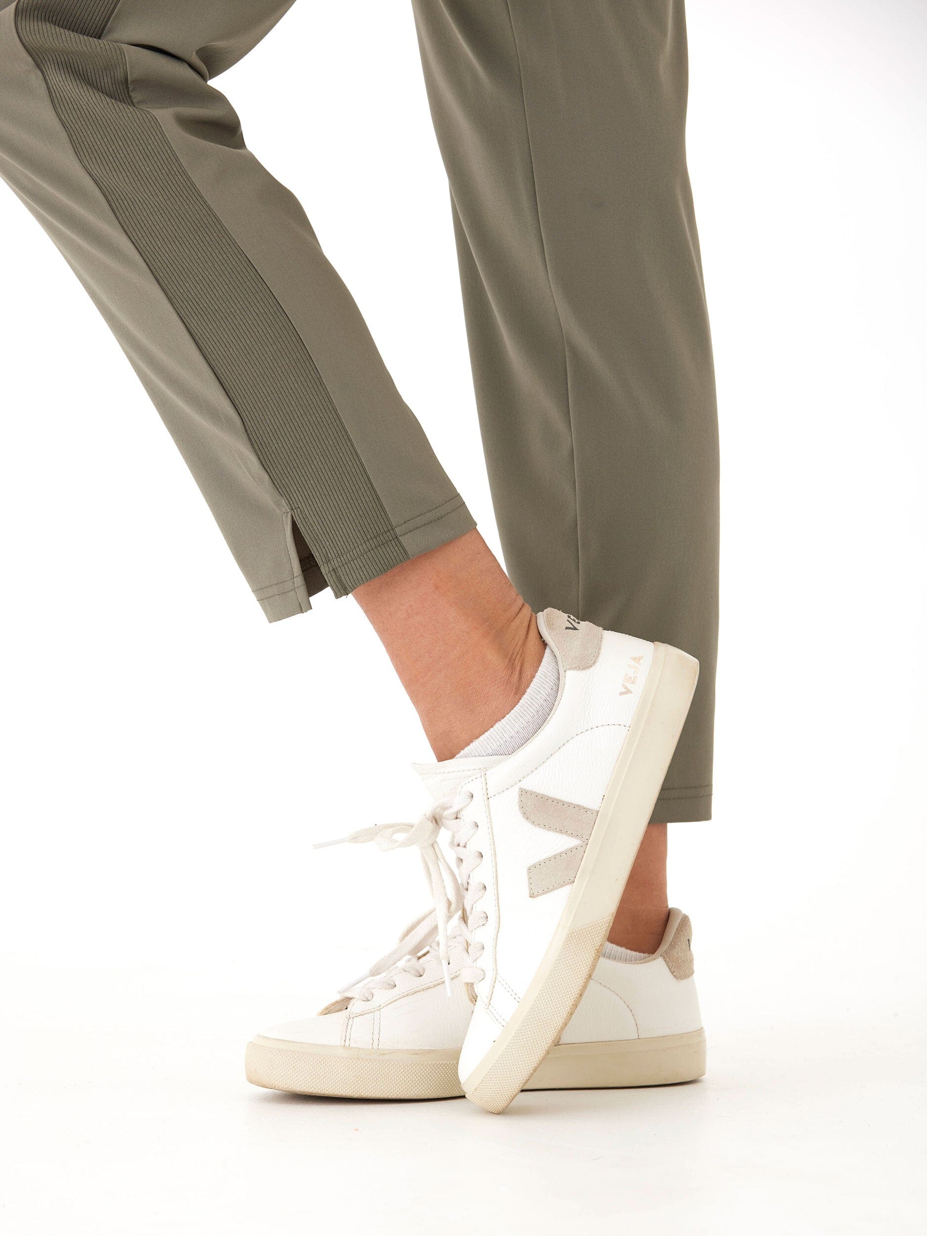 Leticia Performance Rib Mix Pant - High-Rise Ankle Tapered Olive