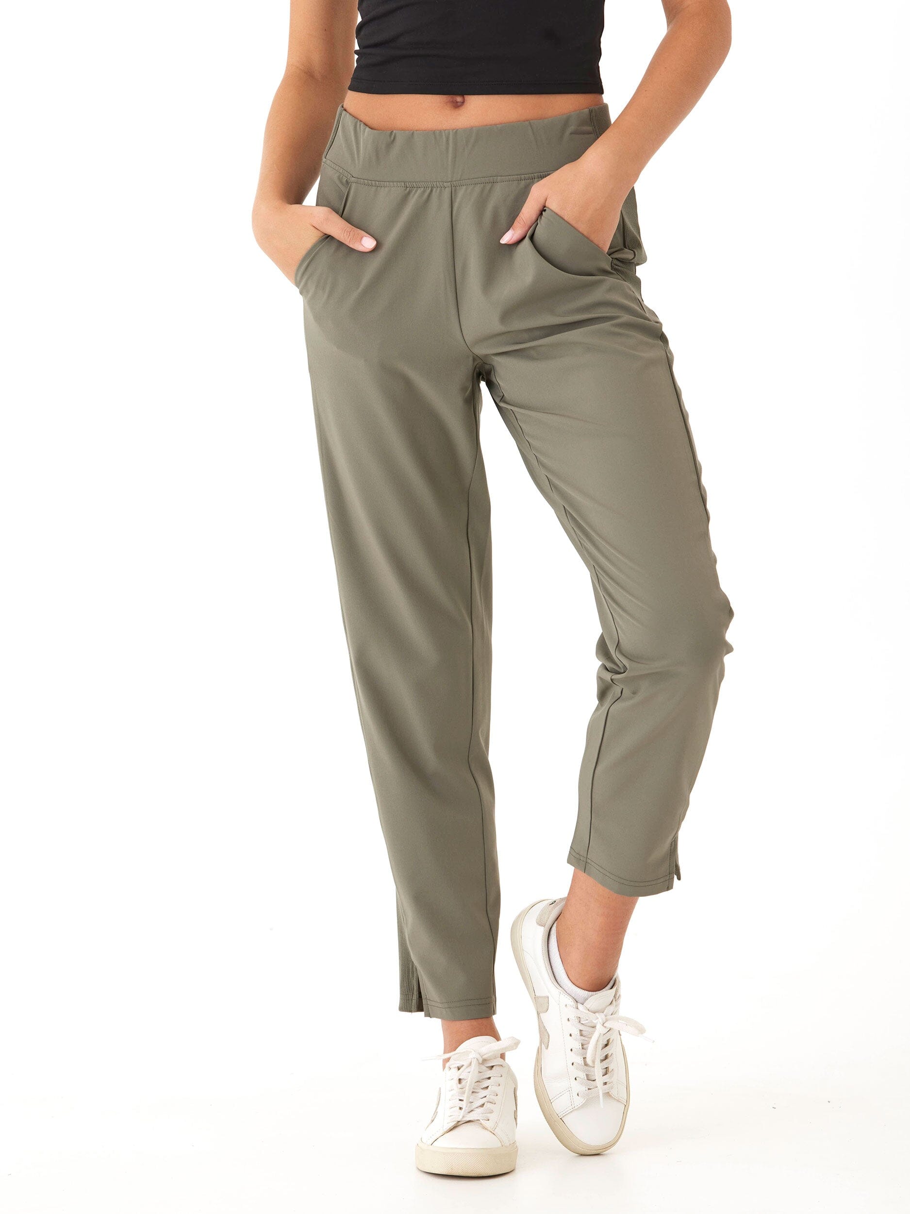 Leticia Performance Rib Mix Pant - High-Rise Ankle Tapered Olive