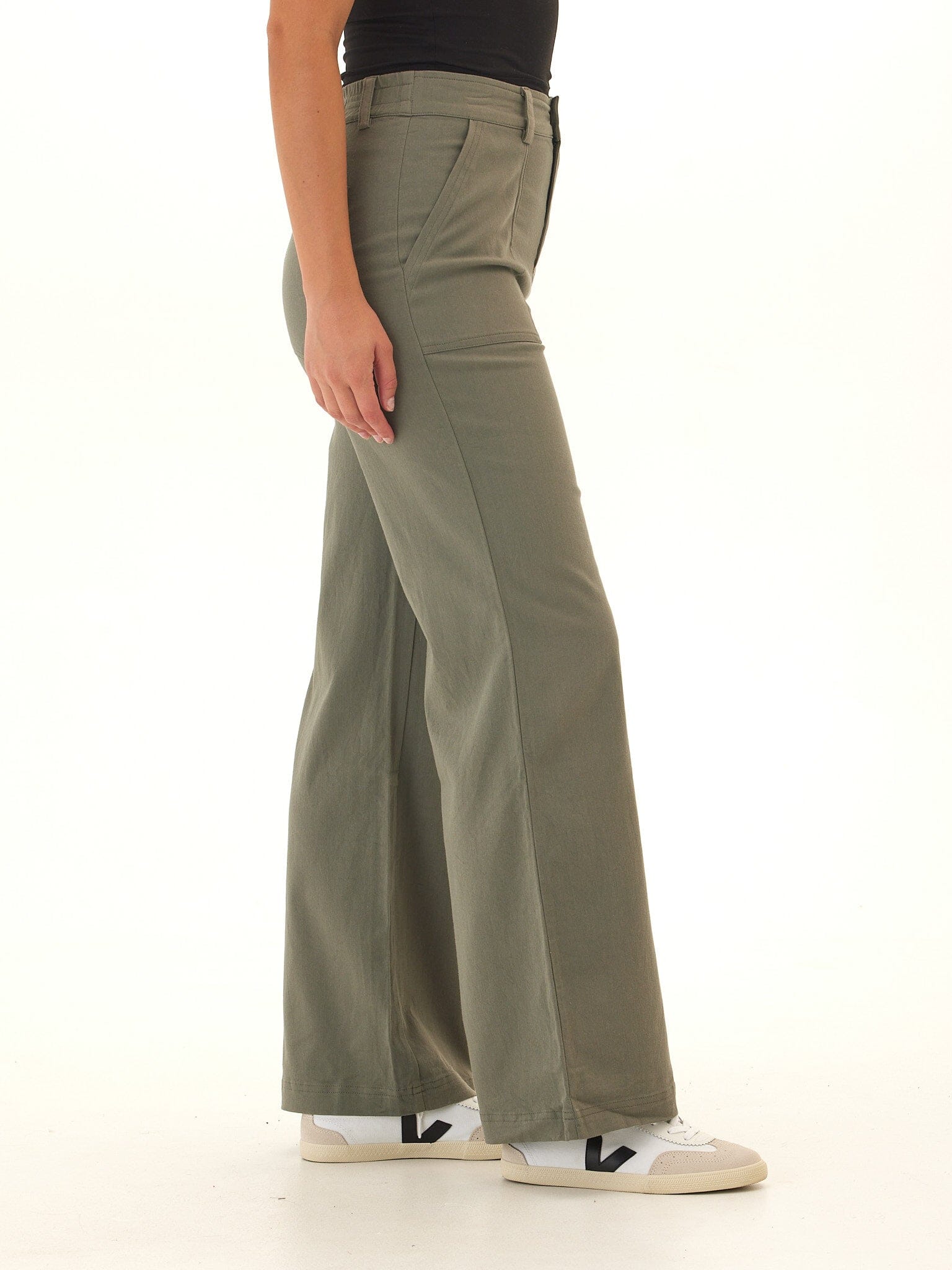 Pamela Stretch Twill Wide Leg Pant - Comfortable High Rise Trouser
