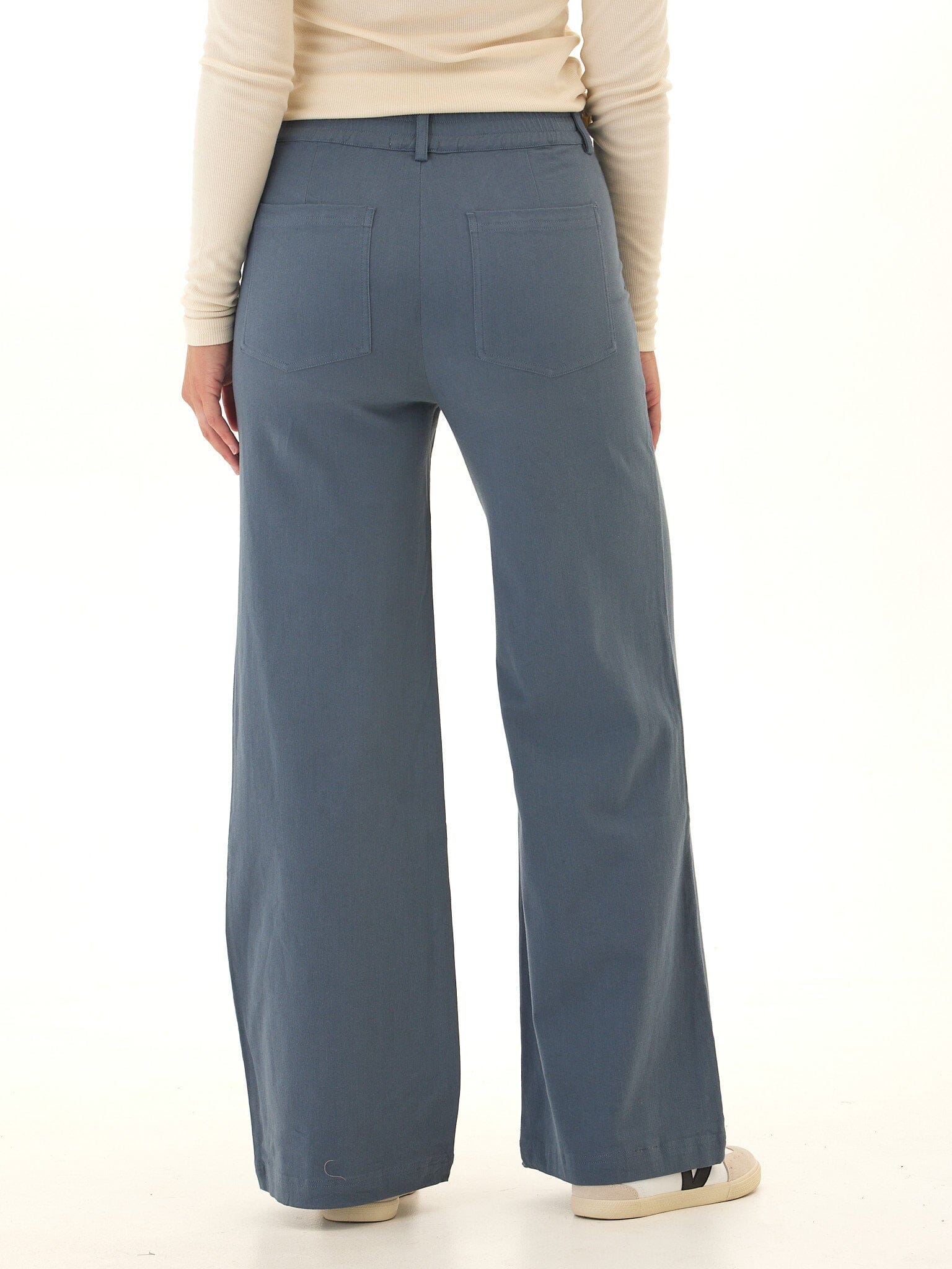 Pamela Stretch Twill Wide Leg Pant in Dusty Slate Blue