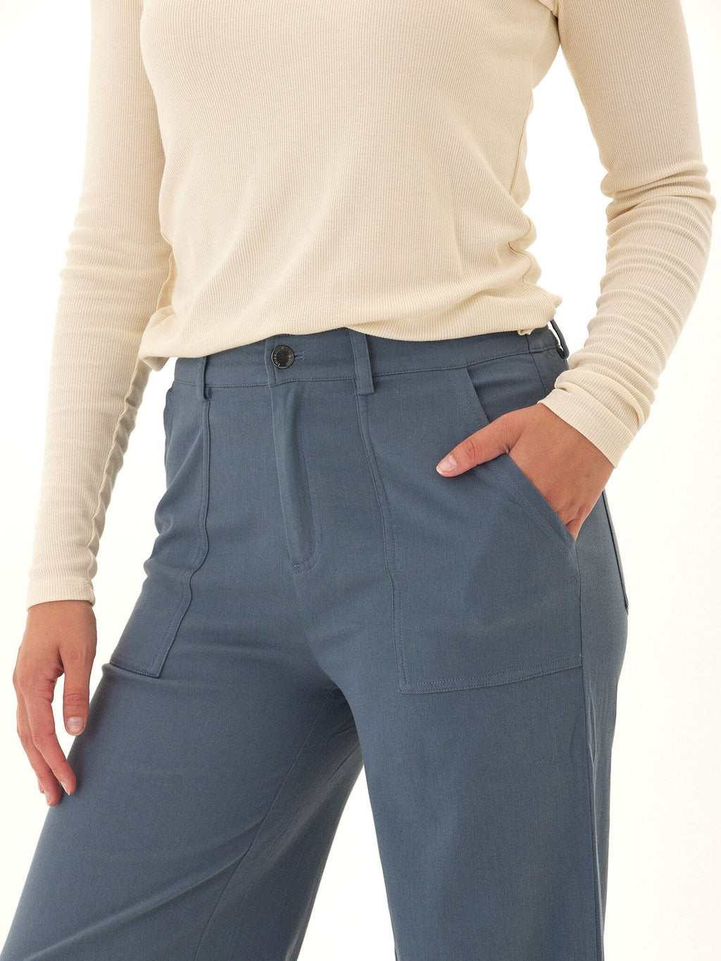 Pamela Stretch Twill Wide Leg Pant in Dusty Slate Blue