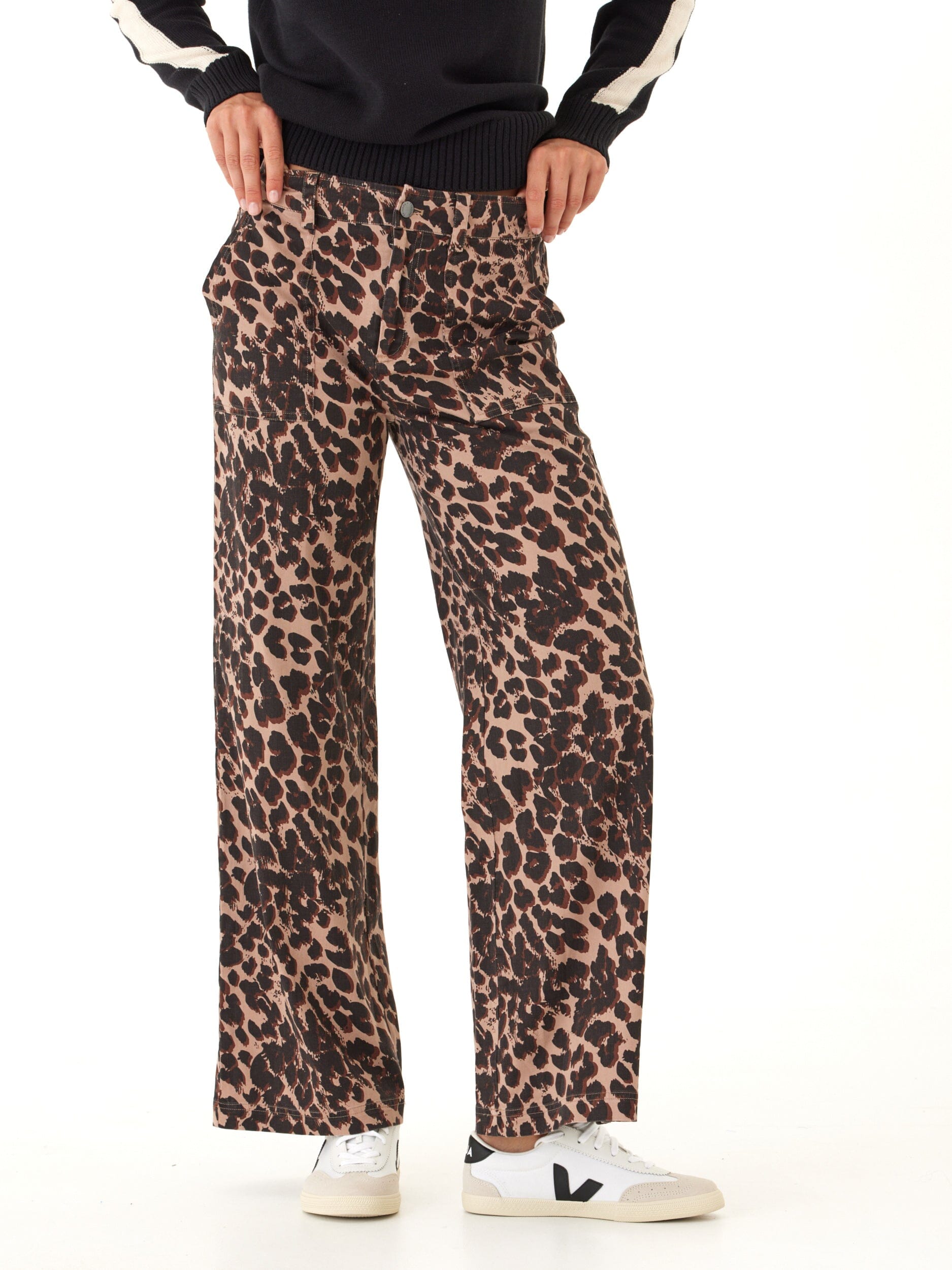 Women's Leopard Print Stretch Twill Wide Leg Pants