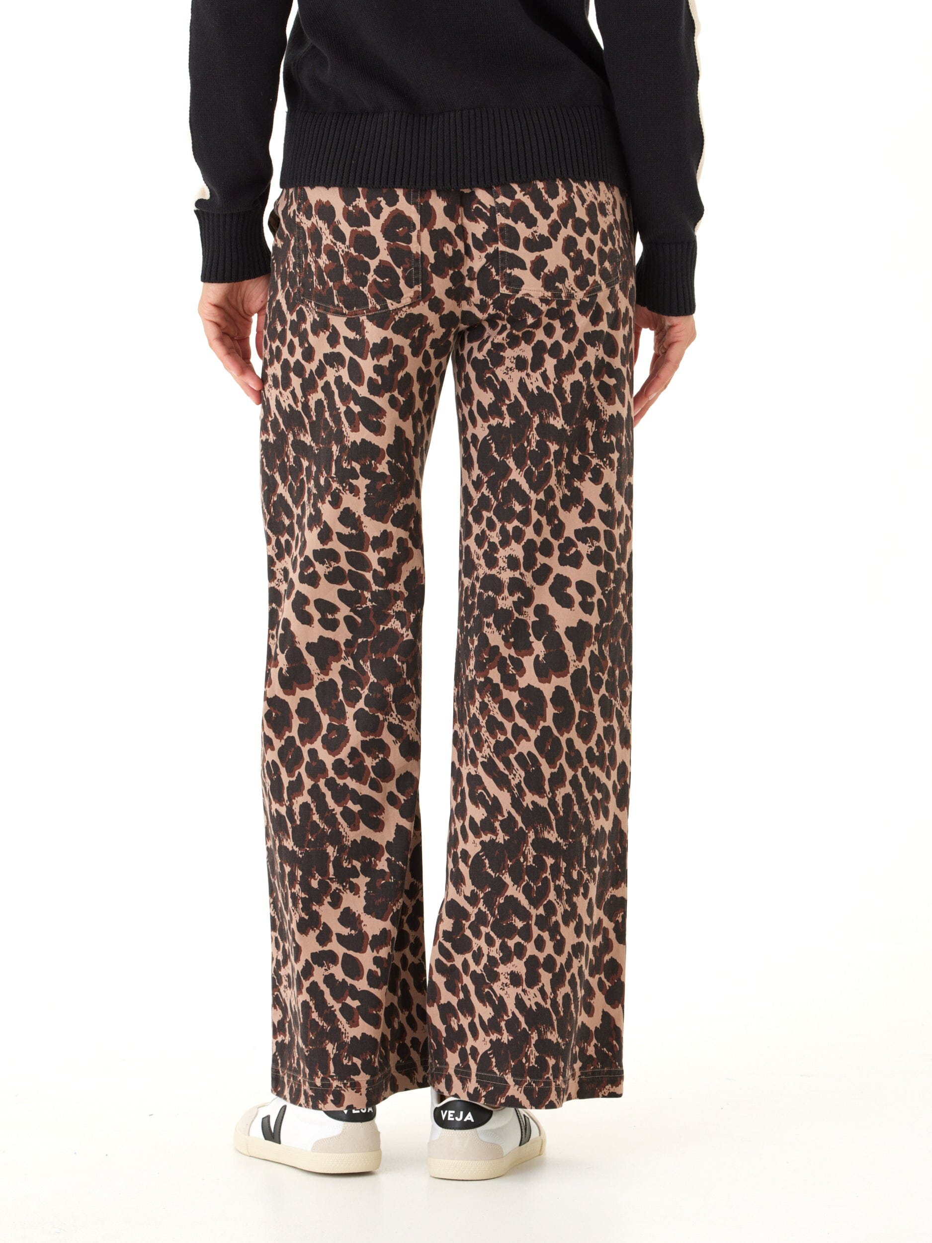 Women's Leopard Print Stretch Twill Wide Leg Pants