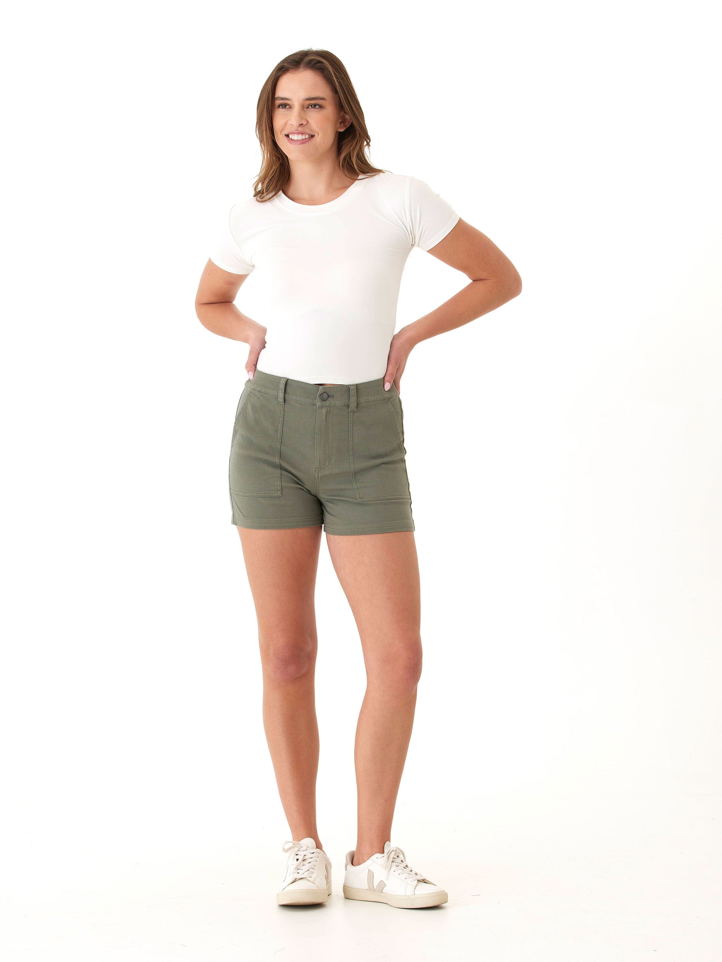 Stretch Twill Utility Shorts with Mid-Rise Fit