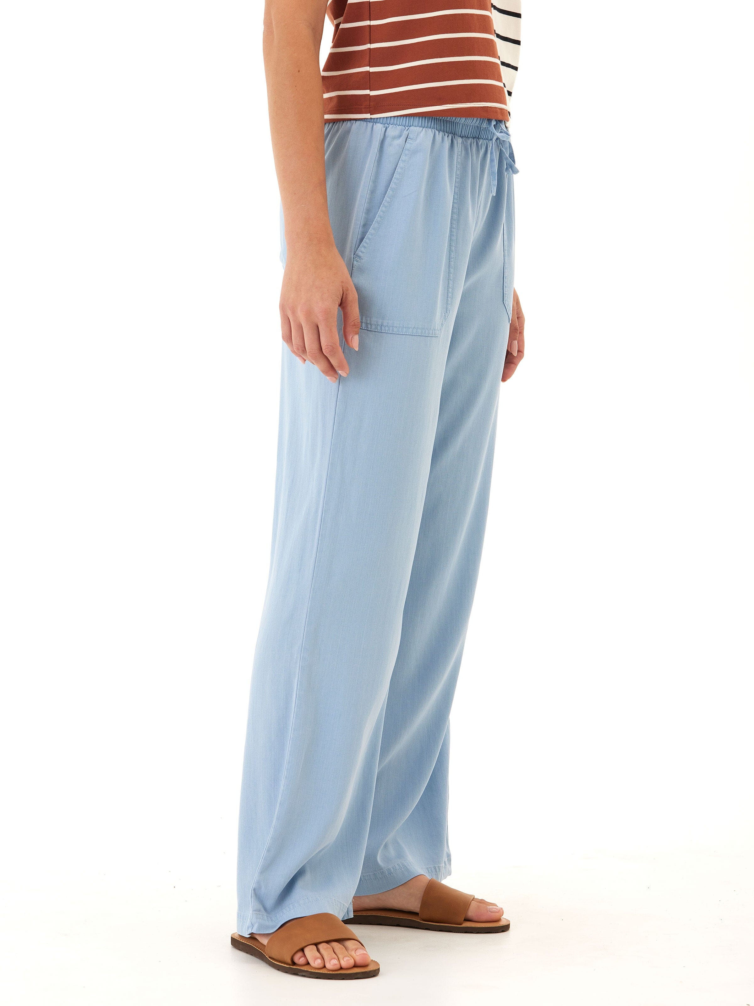 Allie Stretch Chambray Wide Leg Pants in Light Blue