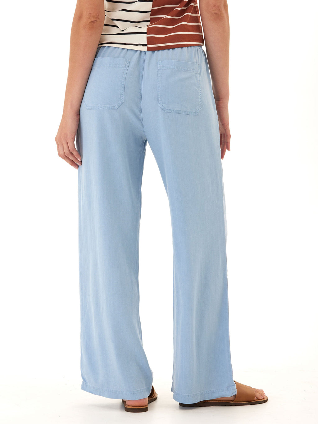 Allie Stretch Chambray Wide Leg Pants in Light Blue