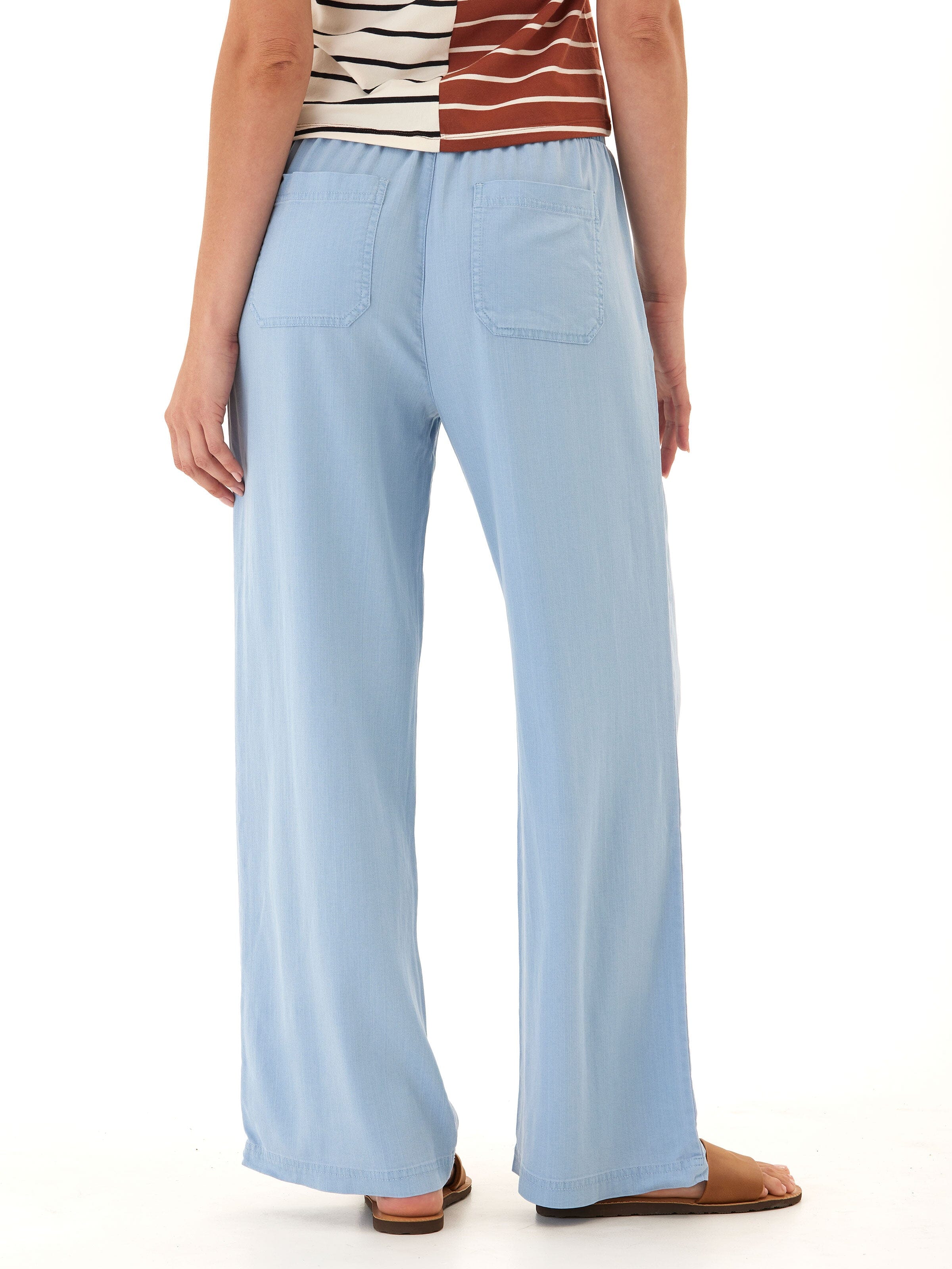 Allie Stretch Chambray Wide Leg Pants in Light Blue