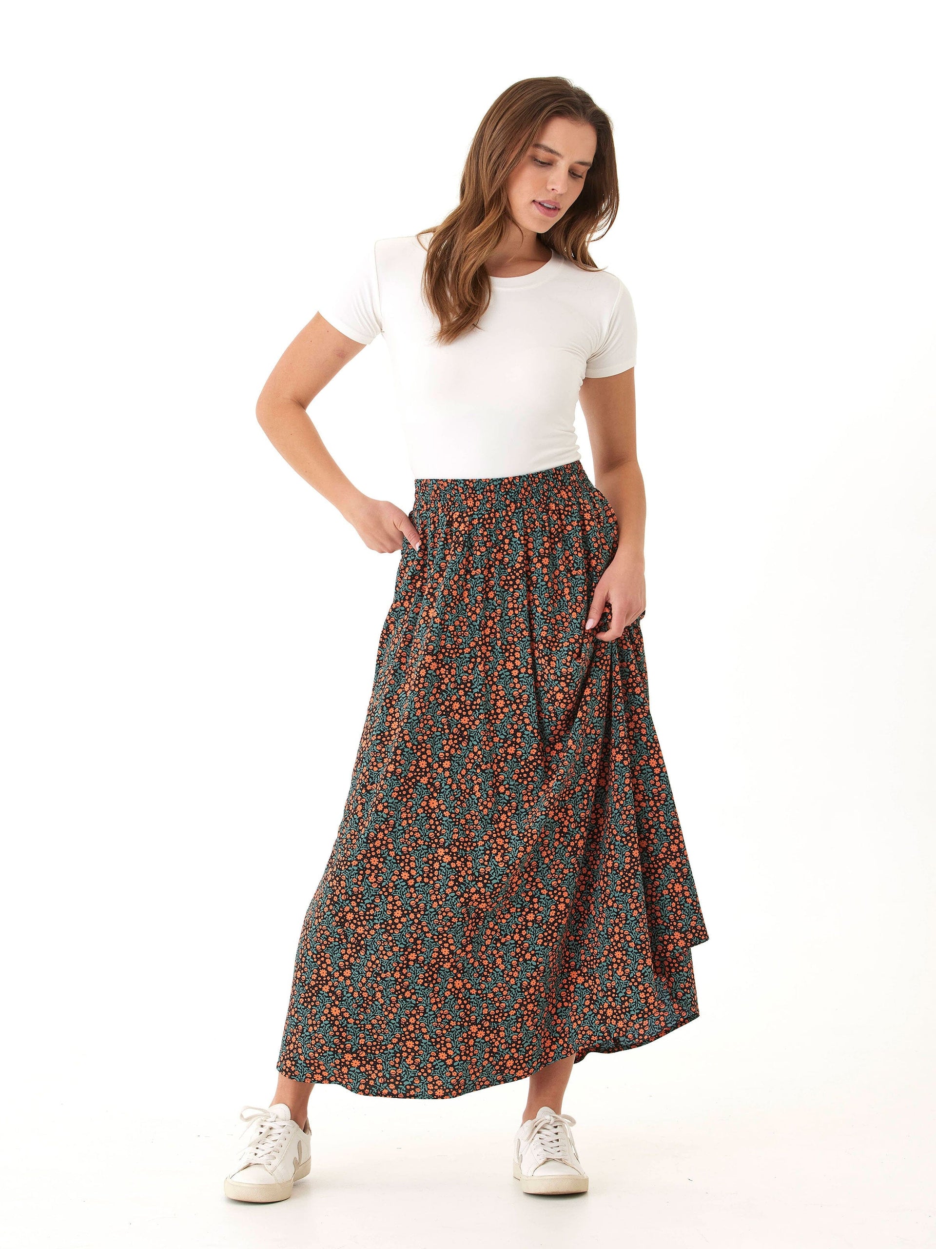 Anastacia Floral Maxi Skirt - Bohemian High-Rise A-Line Flowy Skirt