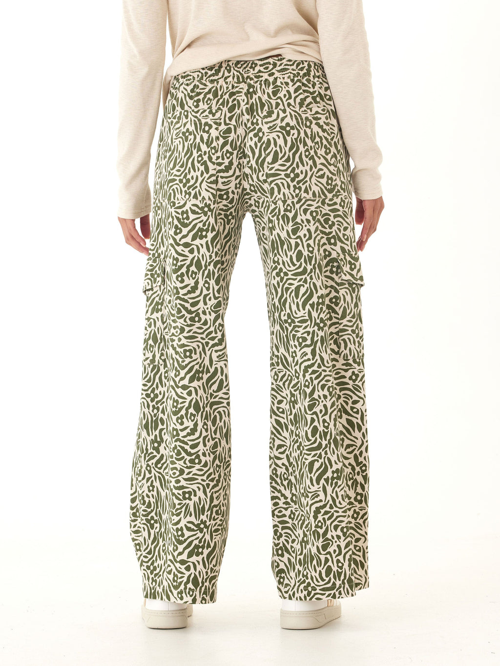Eila Floral Print Stretch Twill Wide Leg Cargo Pant - Olive/Cream