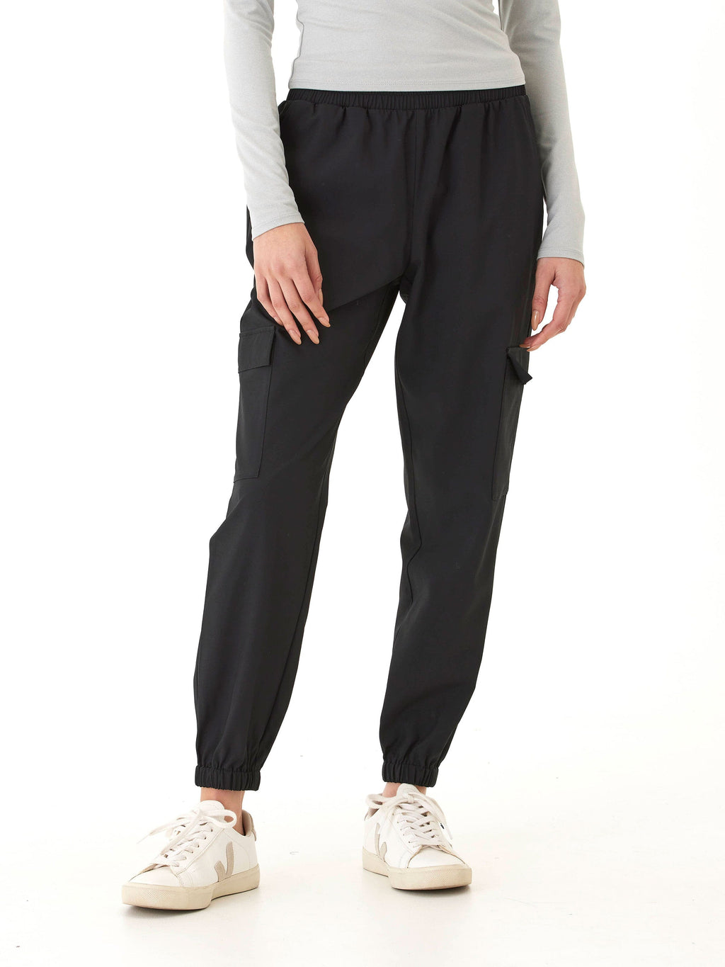 Sallie Essential Eco Woven Jogger in utility style with cargo pockets and elastic cuffs