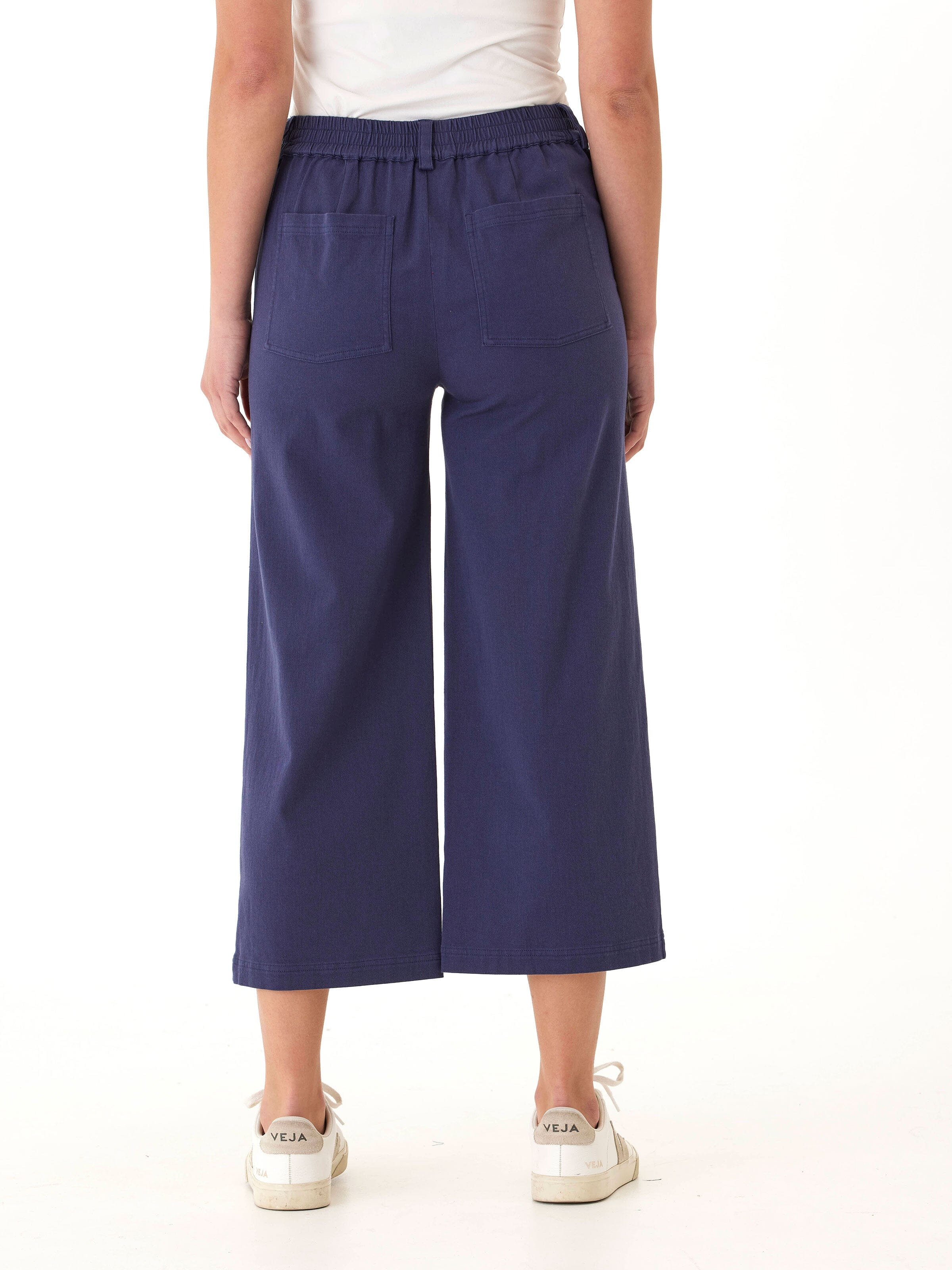 Pamela Women’s Stretch Twill Wide Leg Crop Pants in Navy-Blue