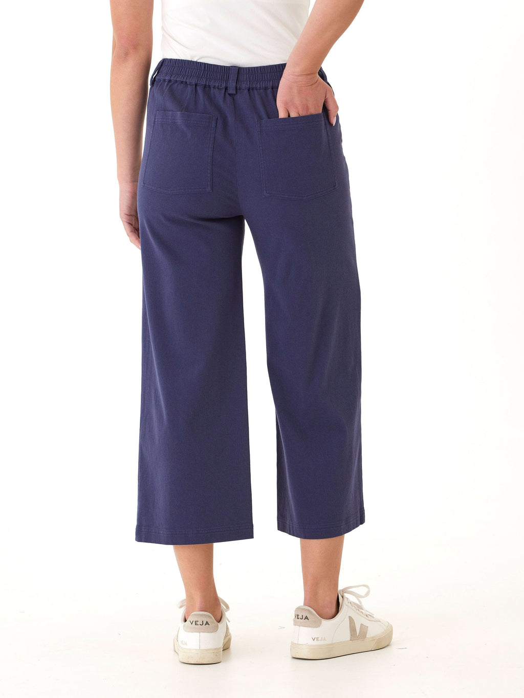 Pamela Women’s Stretch Twill Wide Leg Crop Pants in Navy-Blue