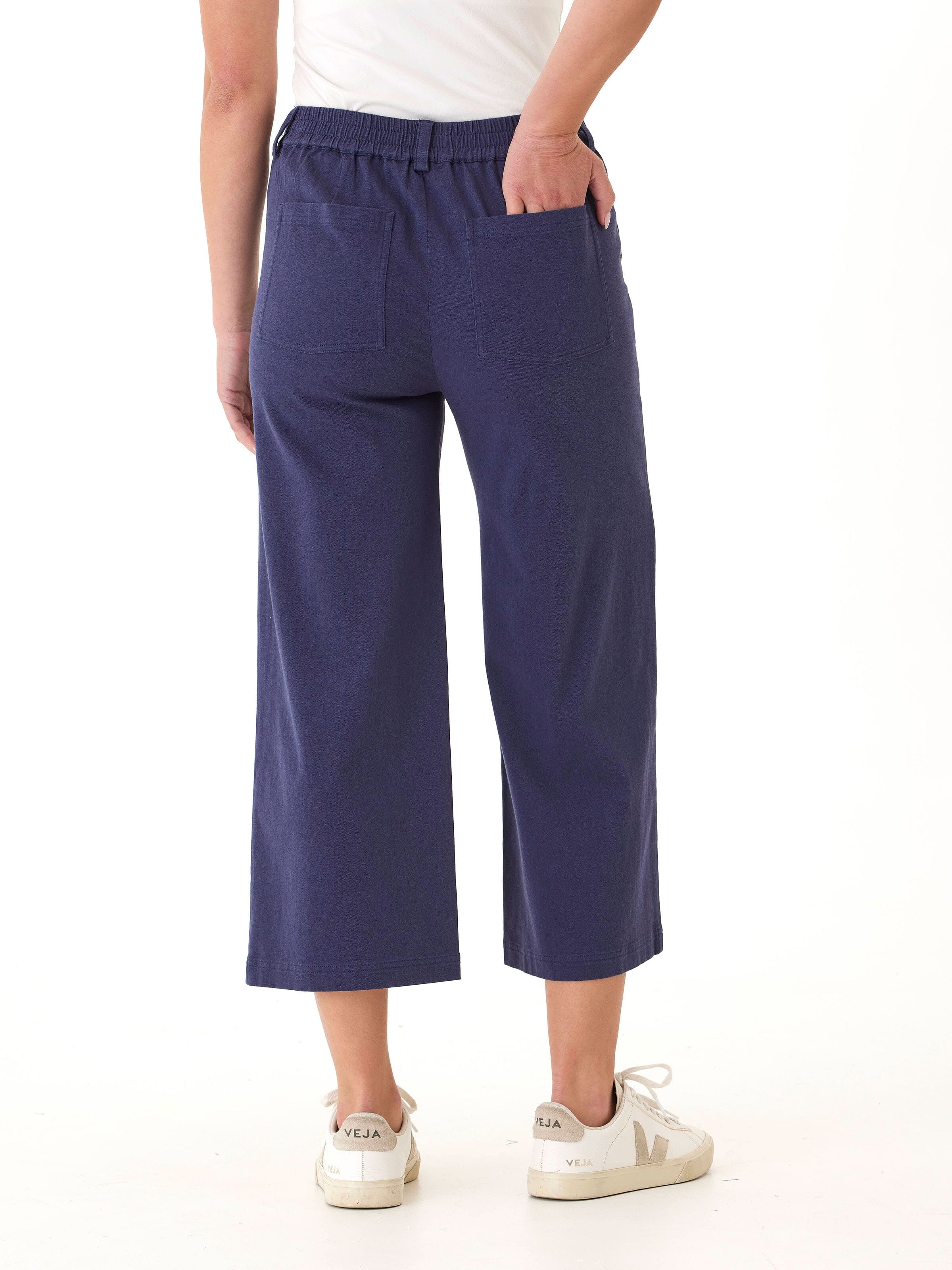 Pamela Women’s Stretch Twill Wide Leg Crop Pants in Navy-Blue