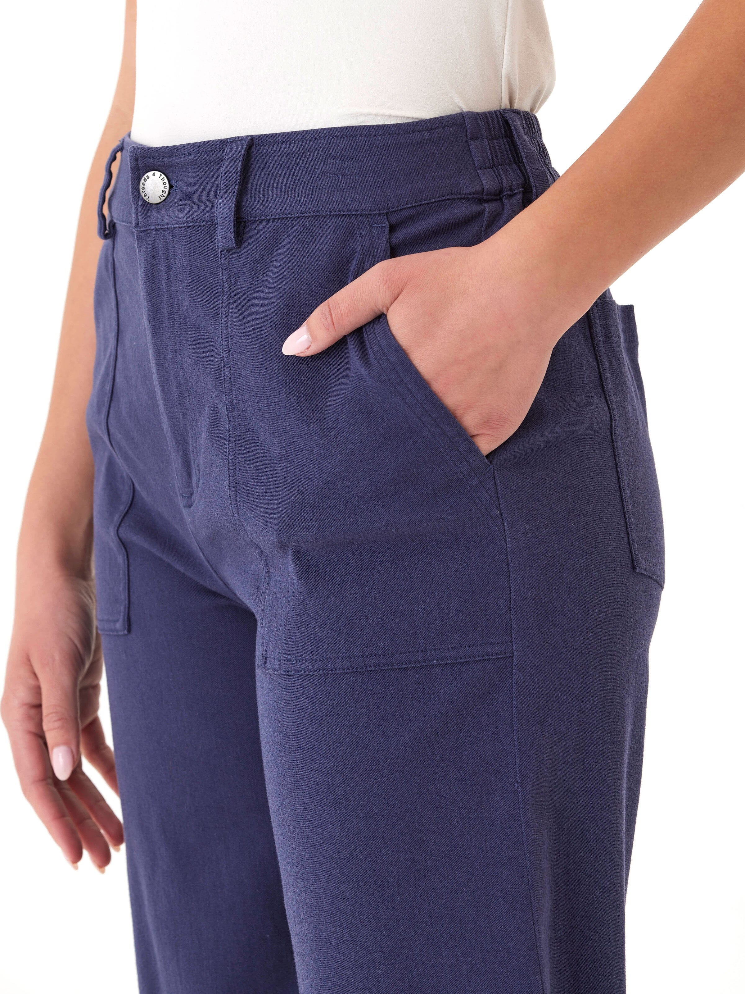 Pamela Women’s Stretch Twill Wide Leg Crop Pants in Navy-Blue