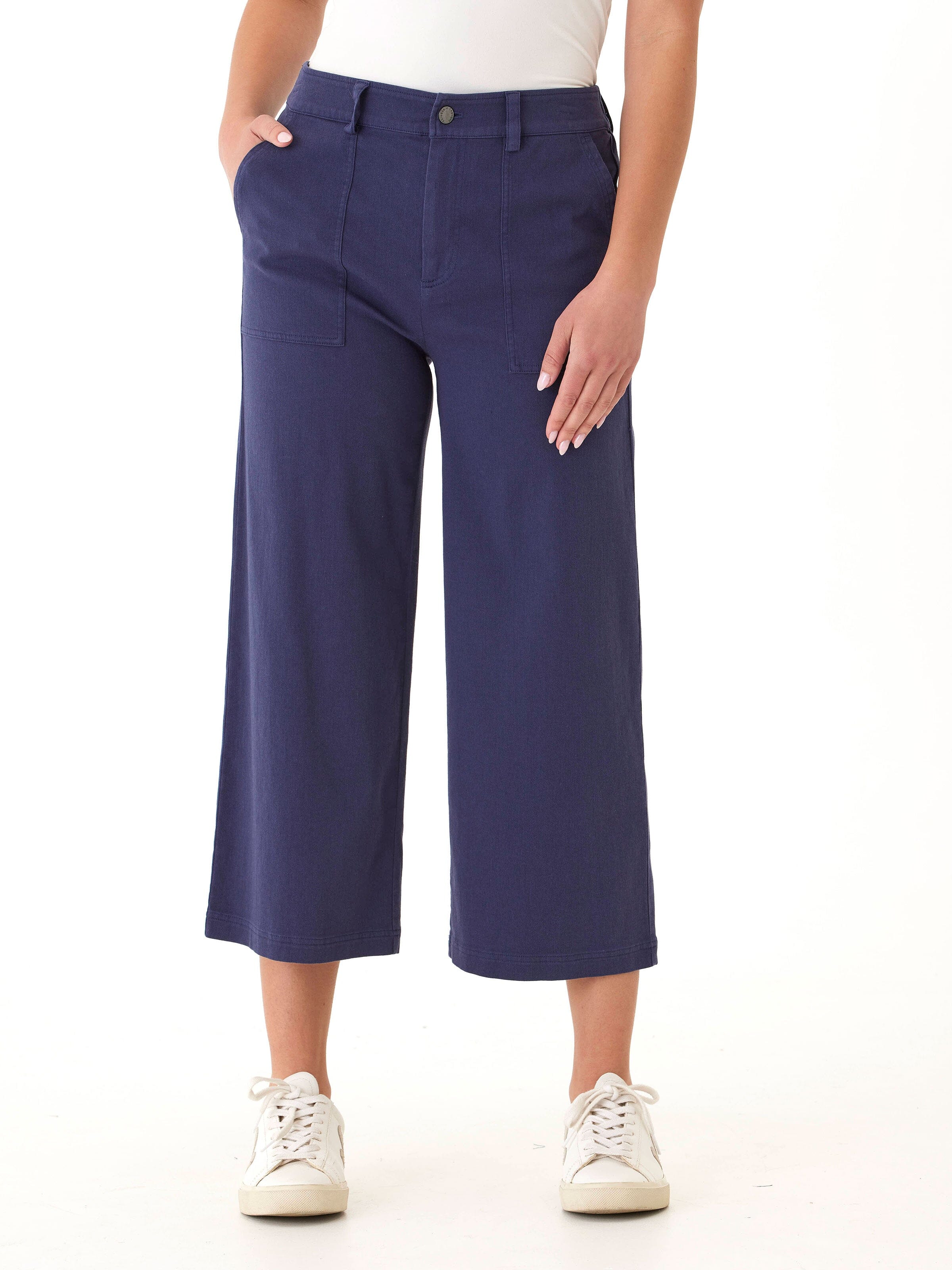 Pamela Women’s Stretch Twill Wide Leg Crop Pants in Navy-Blue