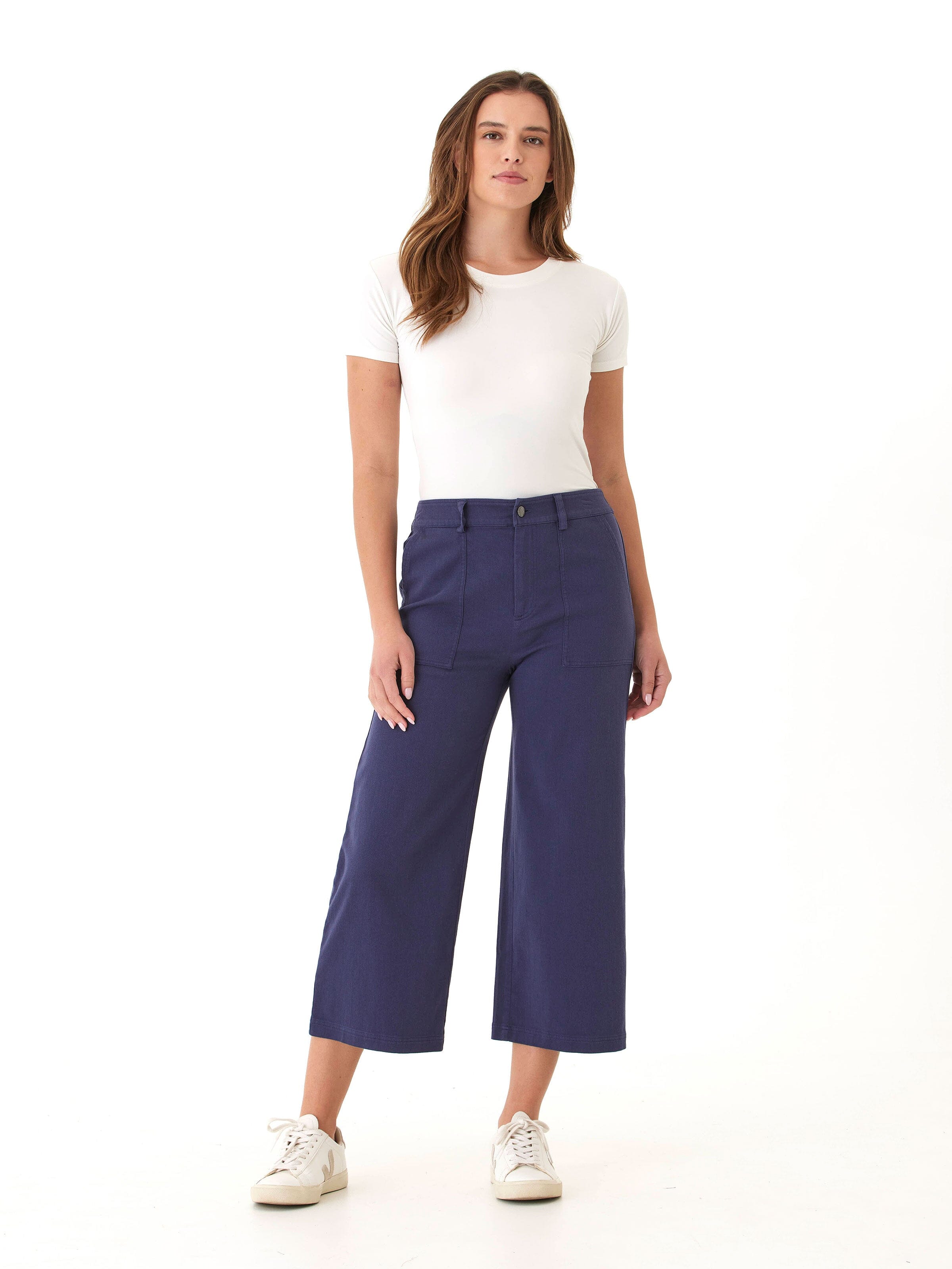 Pamela Women’s Stretch Twill Wide Leg Crop Pants in Navy-Blue