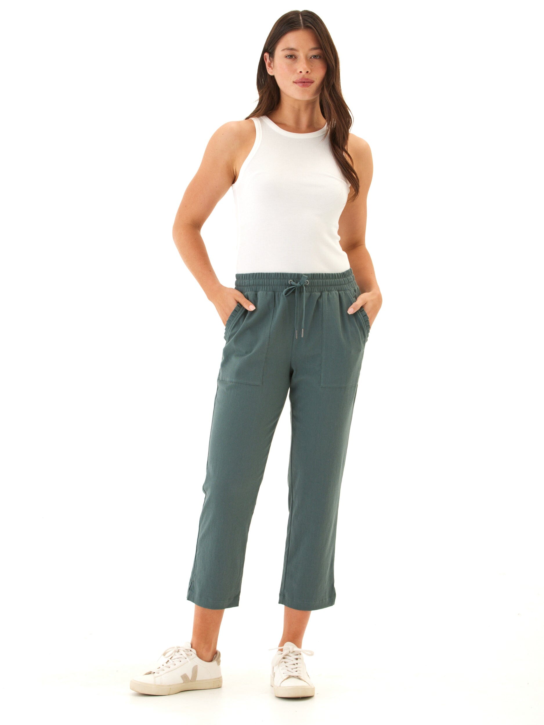 Women's Stretch Twill Capri Pants with Drawcord in Teal Green