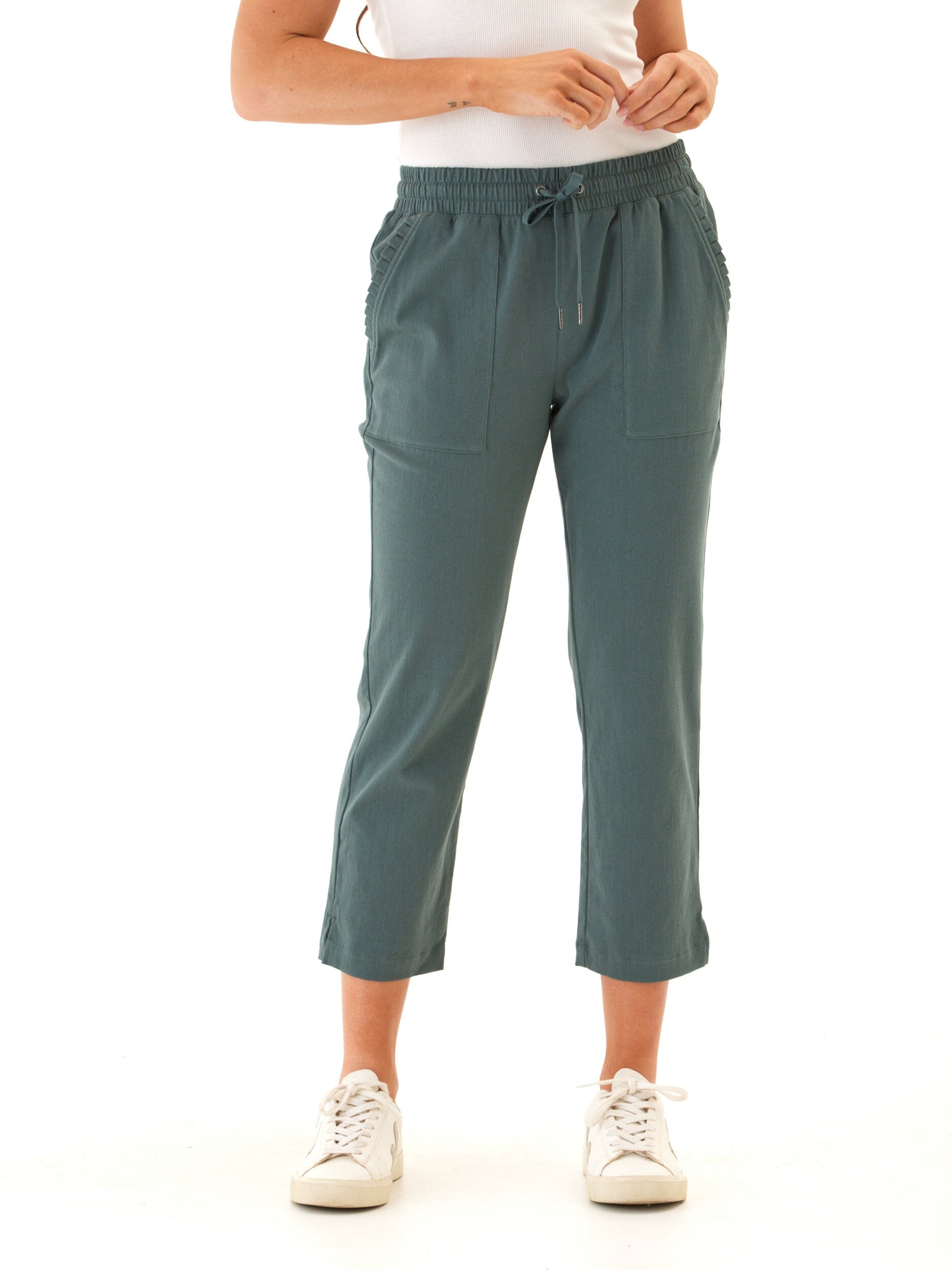 Women's Stretch Twill Capri Pants with Drawcord in Teal Green
