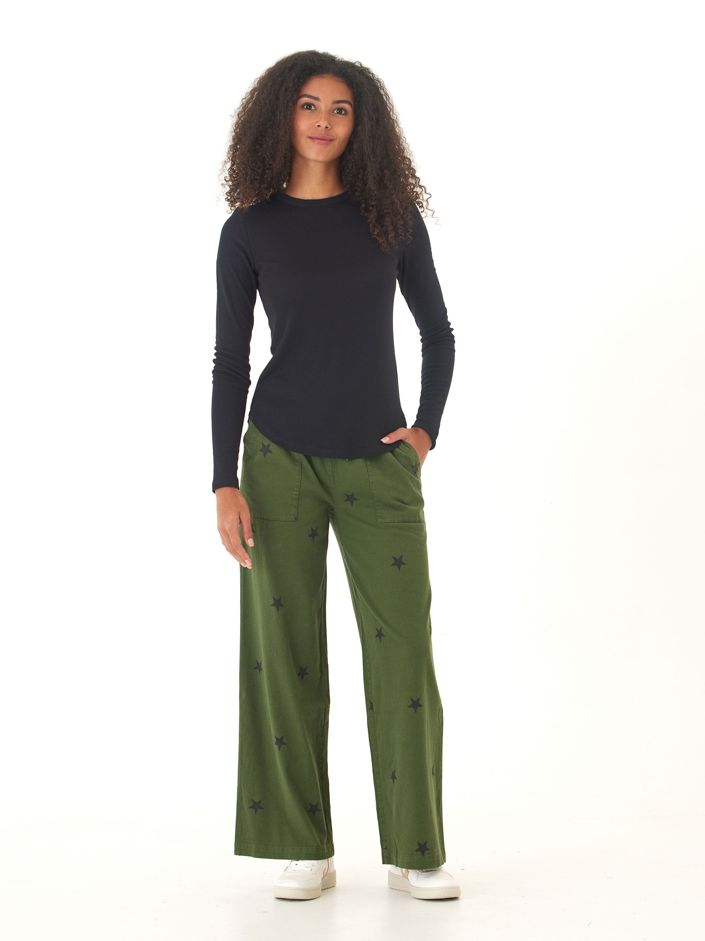 Cleo Stretch Twill Wide Leg Pant with Drawstring Waist