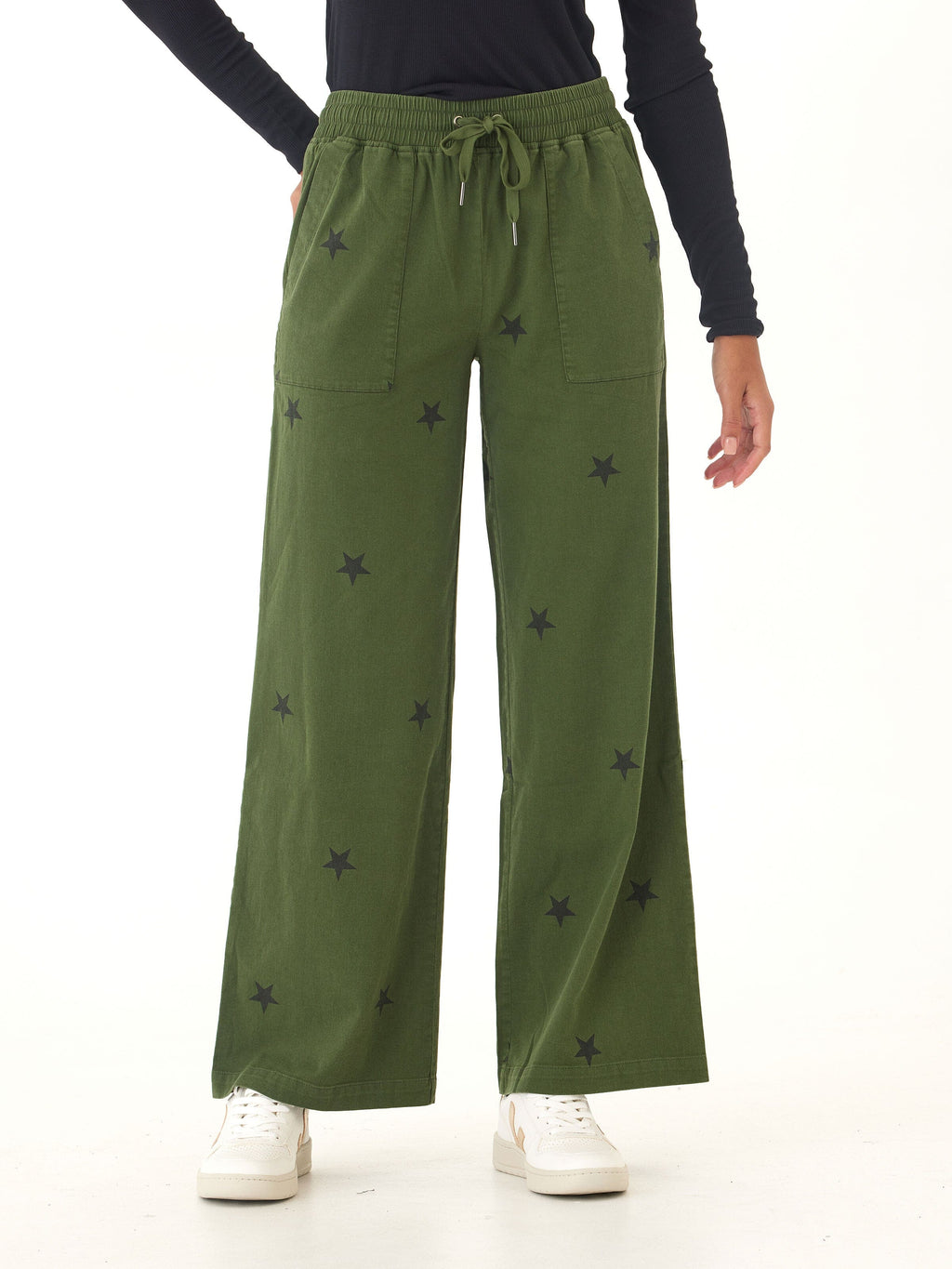Cleo Stretch Twill Wide Leg Pant with Drawstring Waist